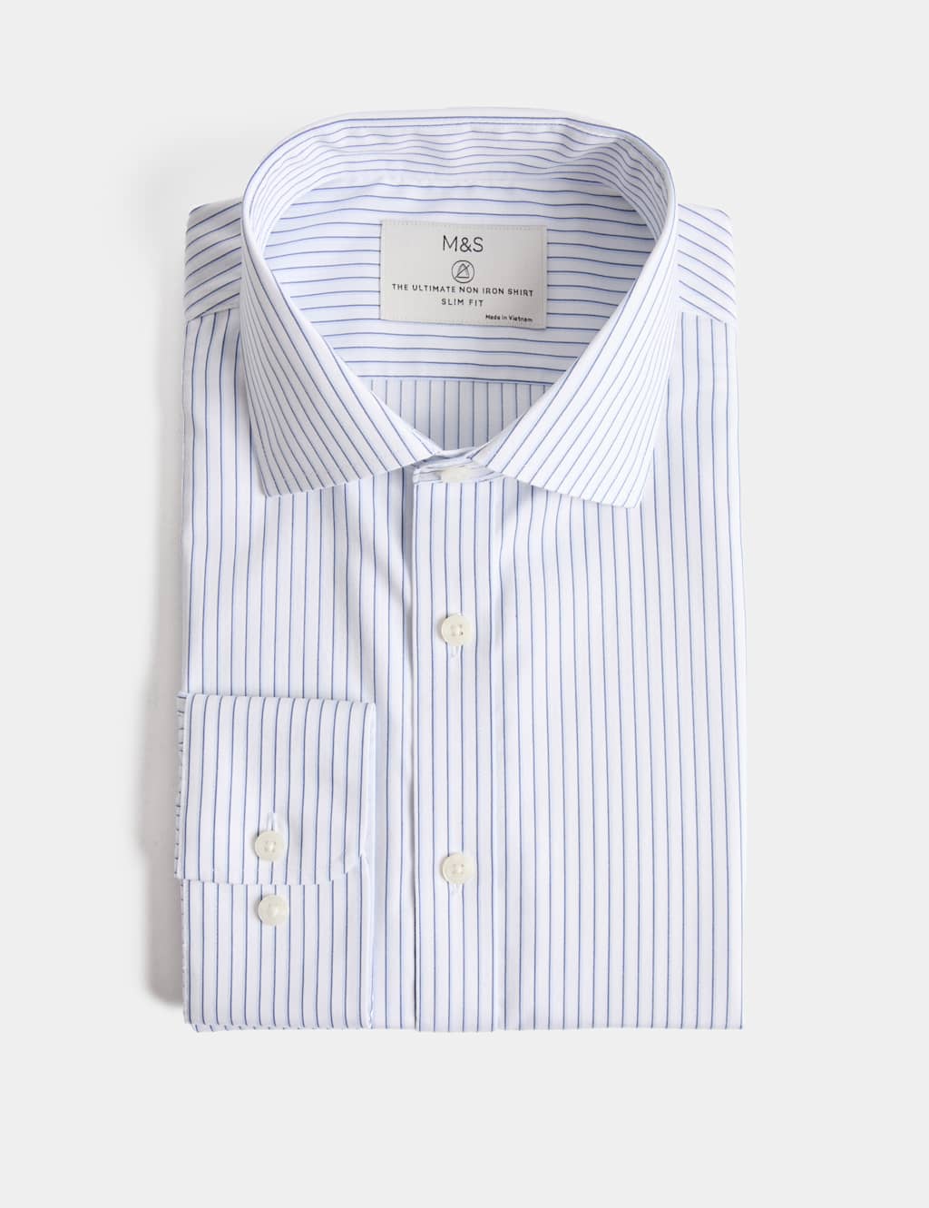M&S Men's Ultimate Slim Fit Non Iron Striped Shirt - 15 - Blue Mix