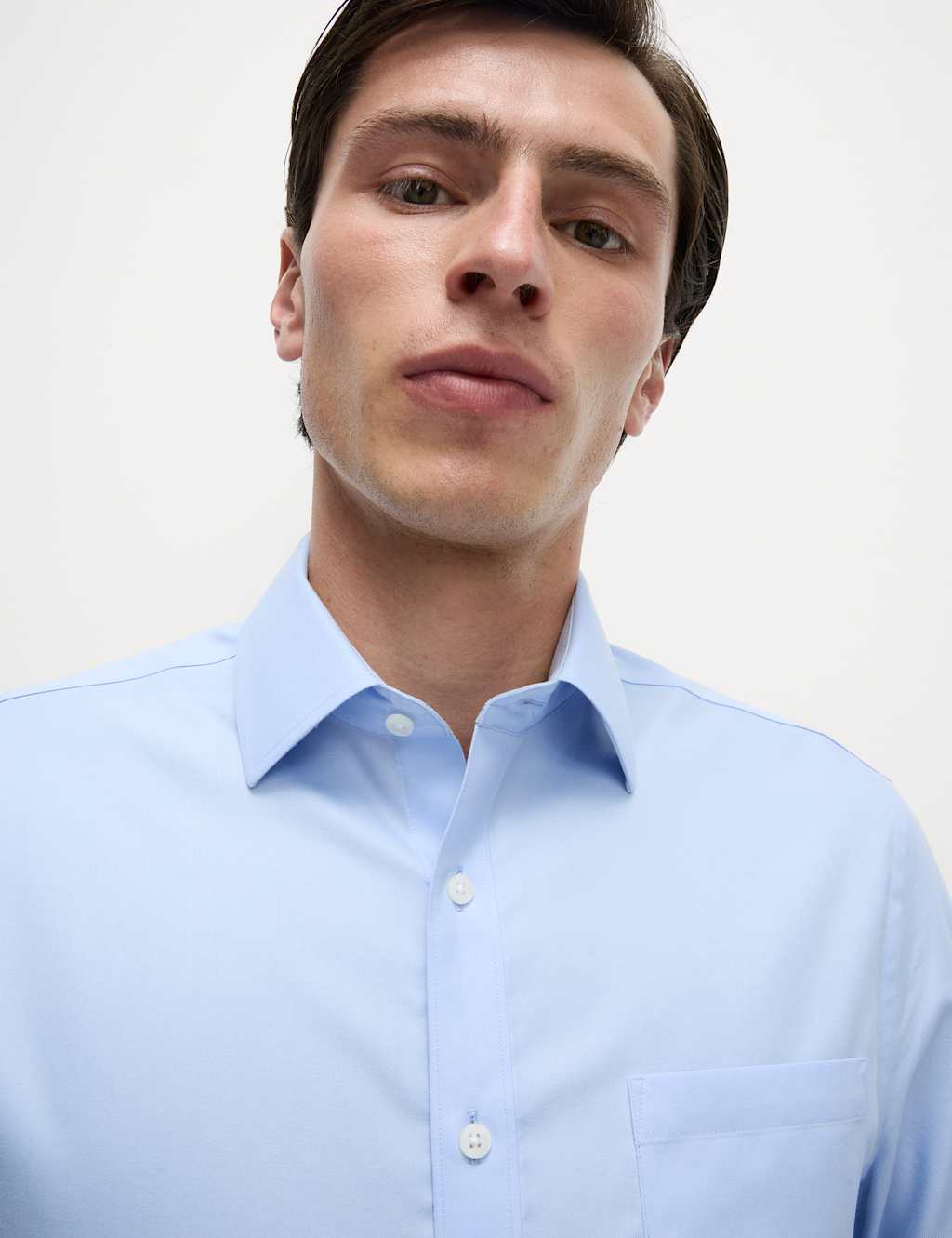 M&S Slim Fit Ultimate Non Iron Pure Cotton Shirt Blue