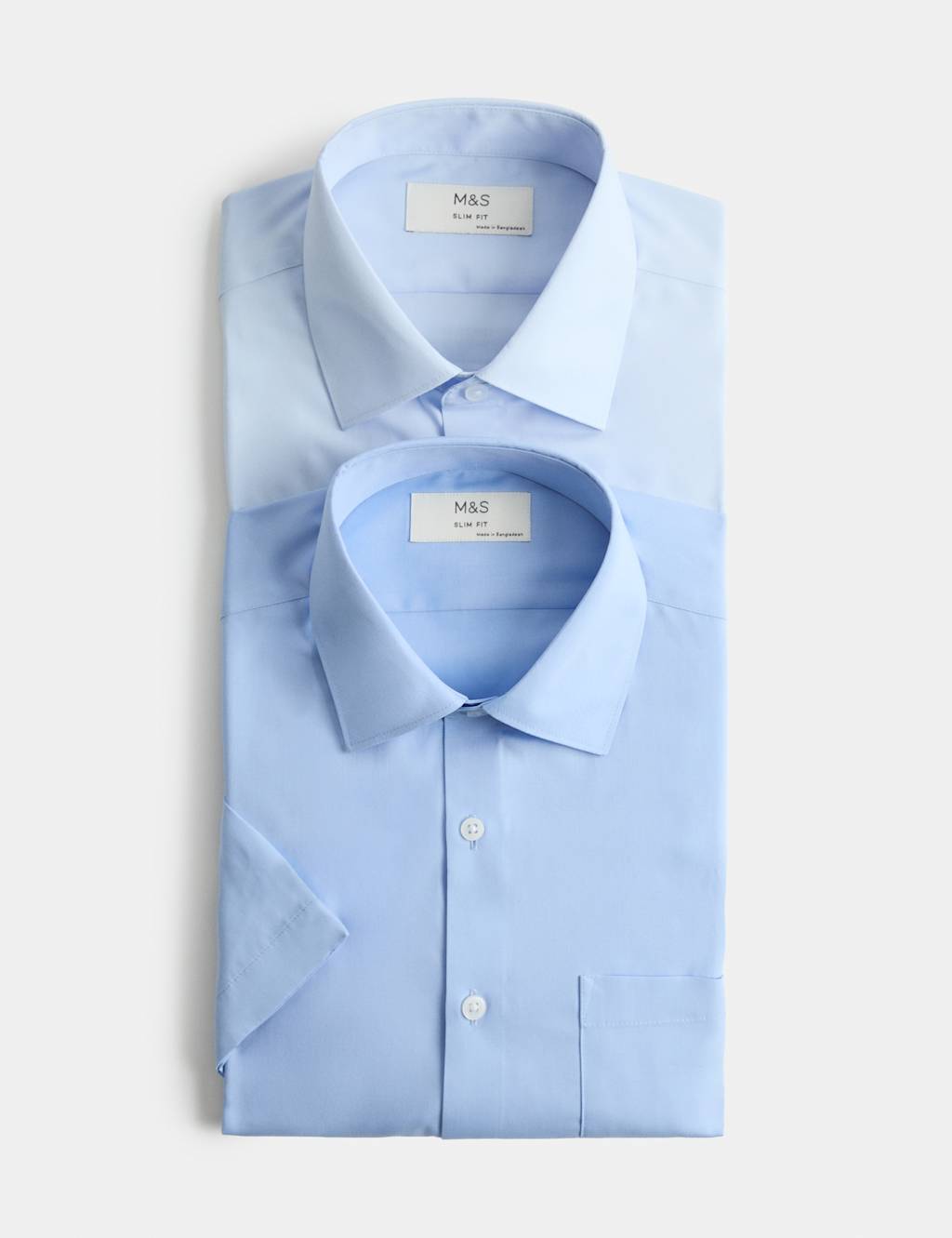M&S Men's 2 Pack Slim Fit Easy Iron Shirts - 16 - Blue Mix