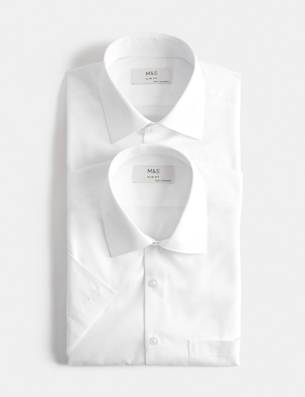 M&S Men's 2 Pack Slim Fit Easy Iron Shirts - 15 - White