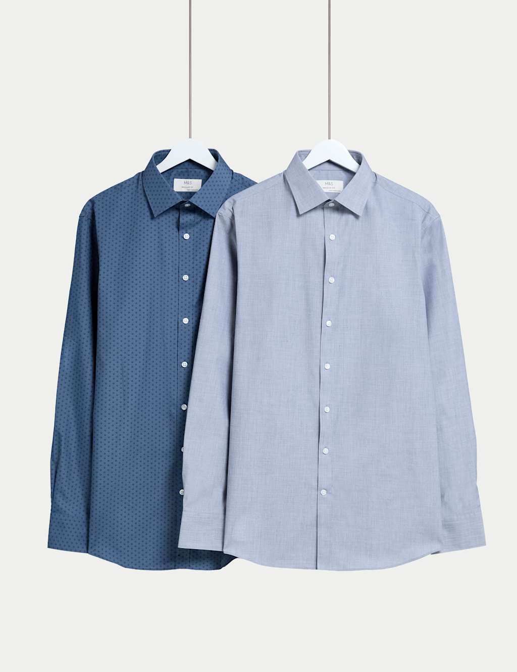 M&S 2 Pack Regular Fit Easy Iron Printed Shirts Blue Mix