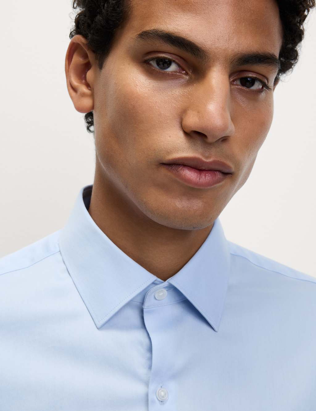 M&S Regular Fit Pure Cotton Stretch Shirt Blue