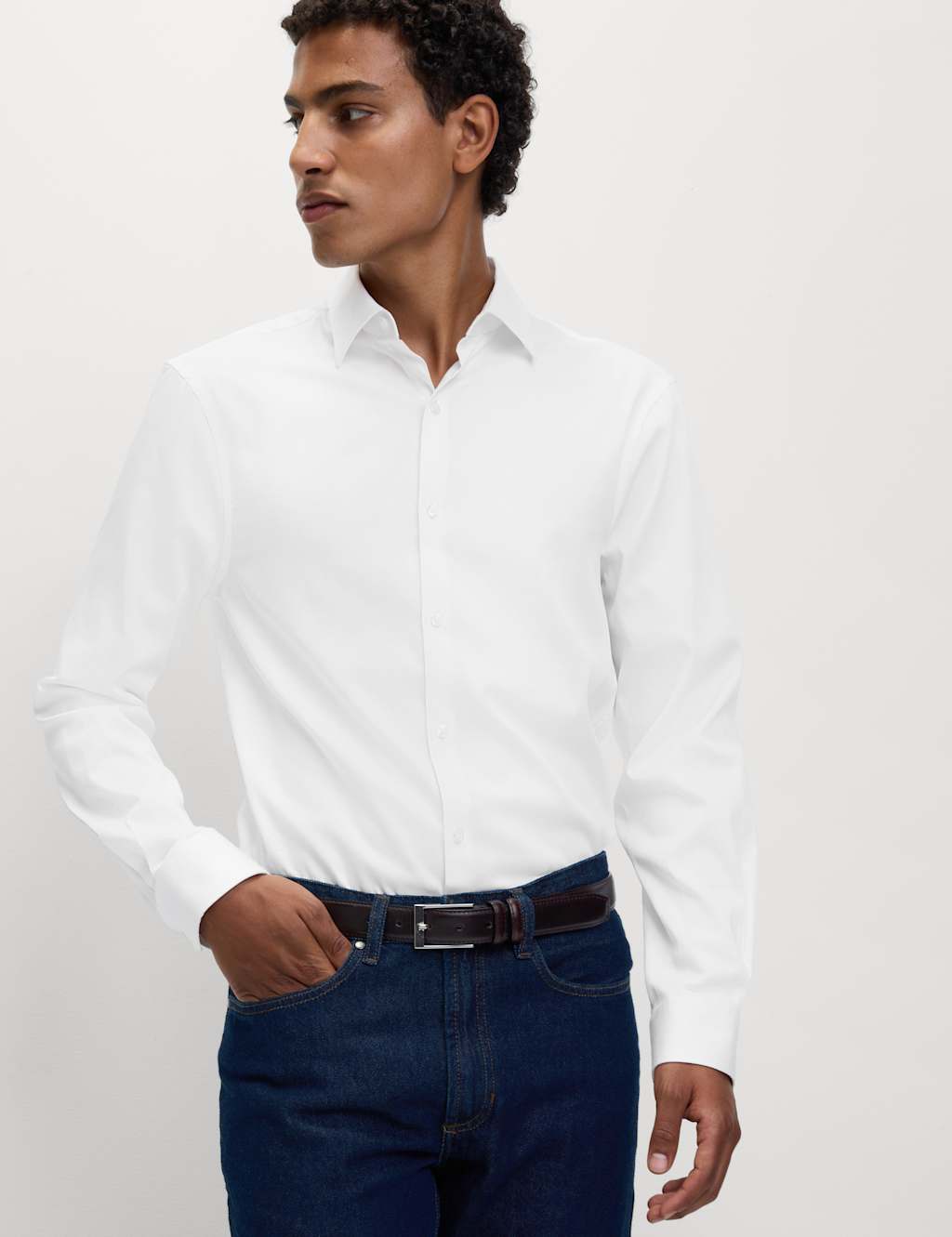 M&S Regular Fit Pure Cotton Stretch Shirt White