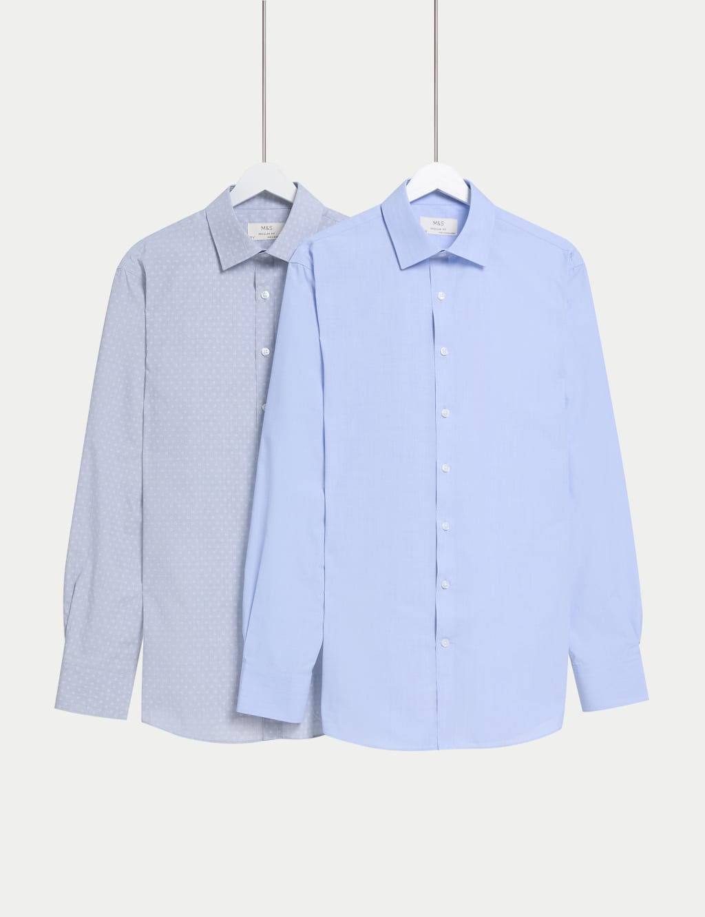 M&S Collection Men's 2 Pack Regular Fit Easy Iron Cotton Blend Shirts - 15.5 - Blue Mix, Blue Mix