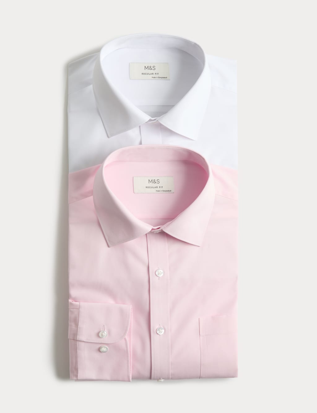 M&S Men's 2 Pack Regular Fit Easy Iron Cotton Blend Shirts - 18½ - White Mix