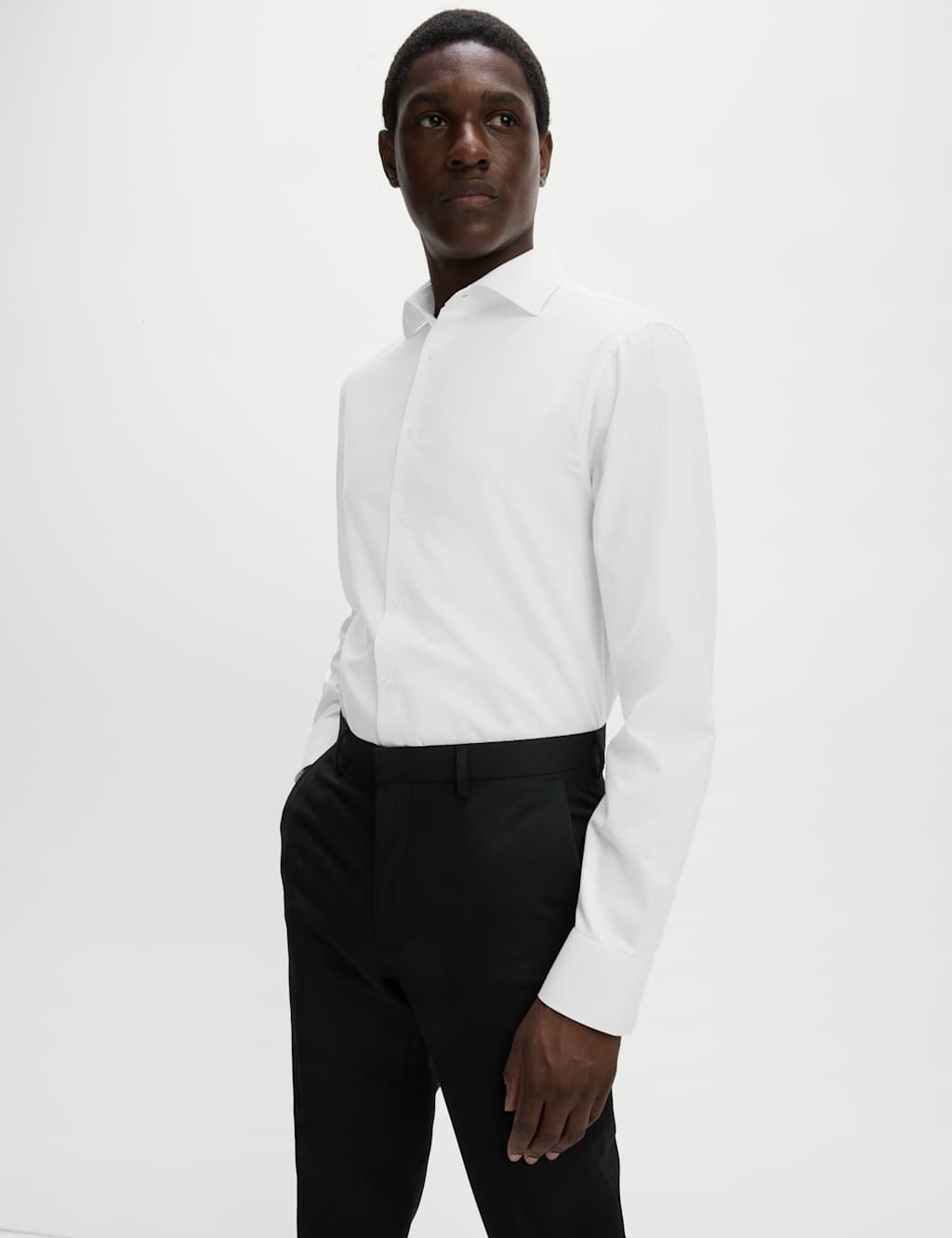 M&S Regular Fit Non Iron Cotton Blend Shirt White