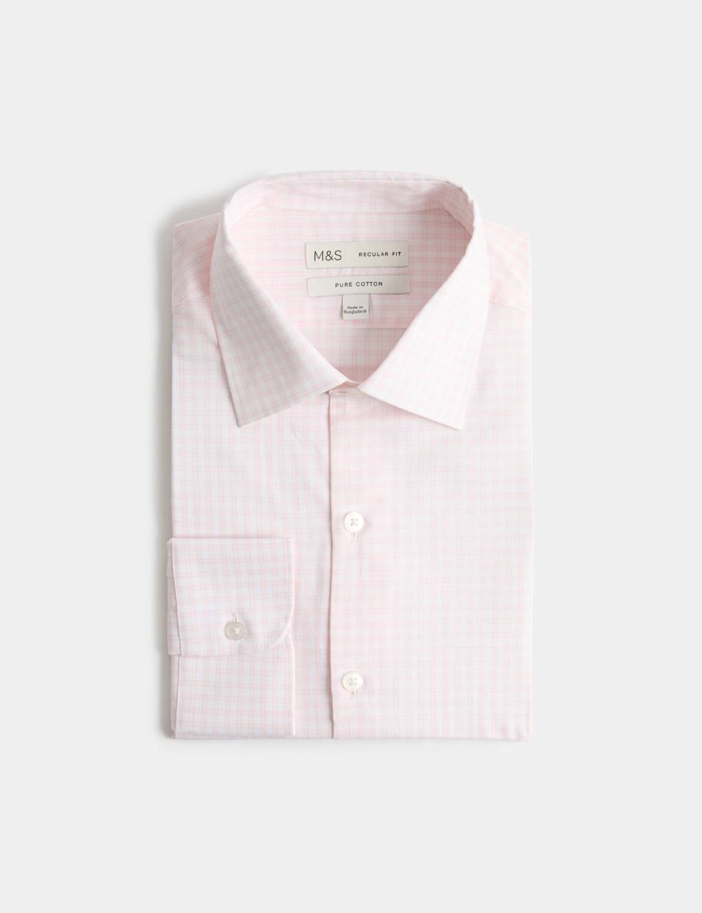 M&S Men's Regular Fit Pure Cotton Check Shirt - 3XL - Pink Mix