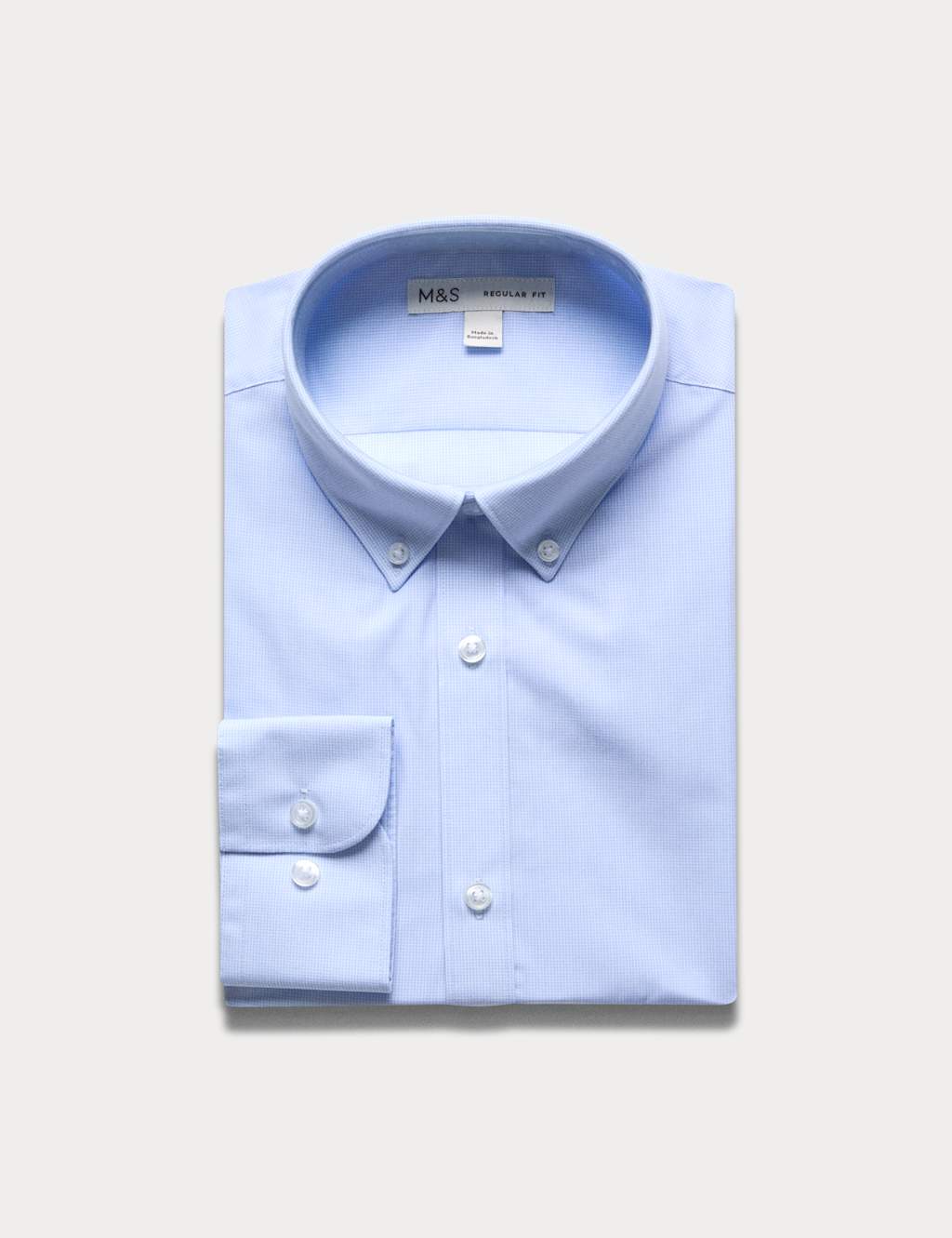 M&S Regular Easy Iron Cotton Blend Striped Shirt Light Blue