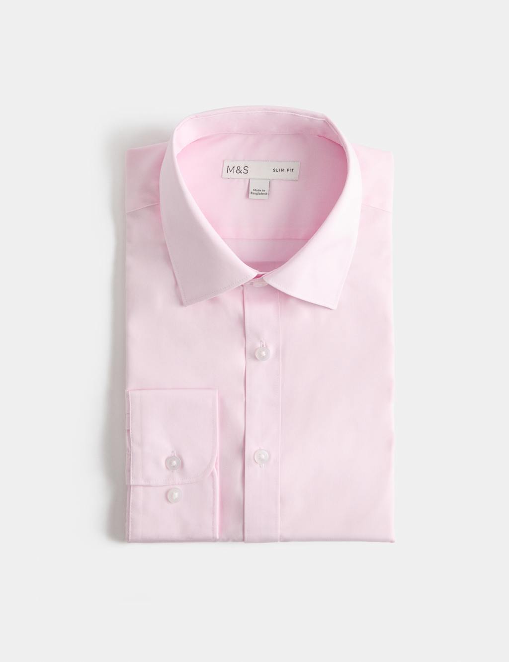 M&S Men's Slim Fit Easy Iron Cotton Blend Shirt - 19 - Pink