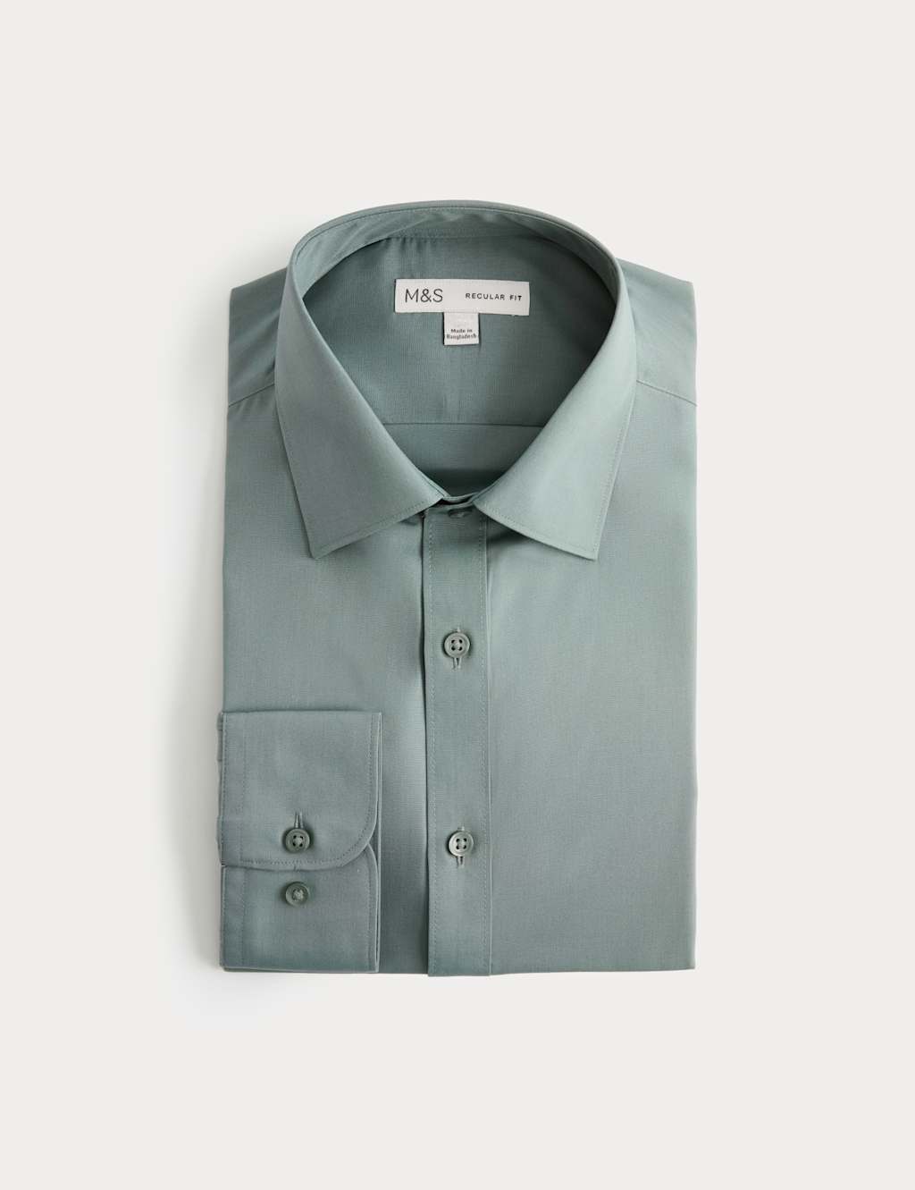 M&S Men's Regular Fit Easy Iron Cotton Blend Shirt - 17 - Dark Sage
