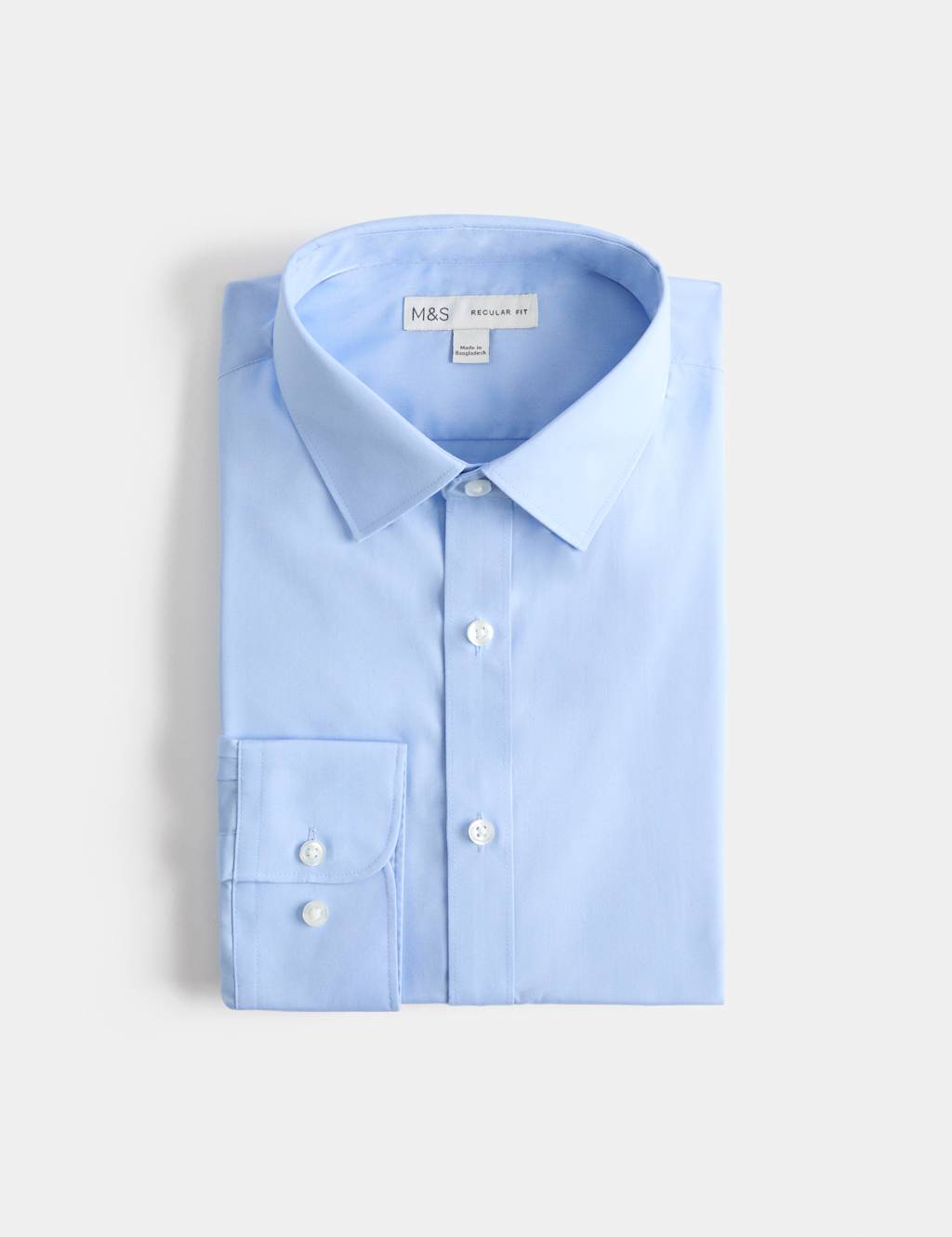 M&S Men's Regular Fit Easy Iron Cotton Blend Shirt - 17½ - Mid Blue