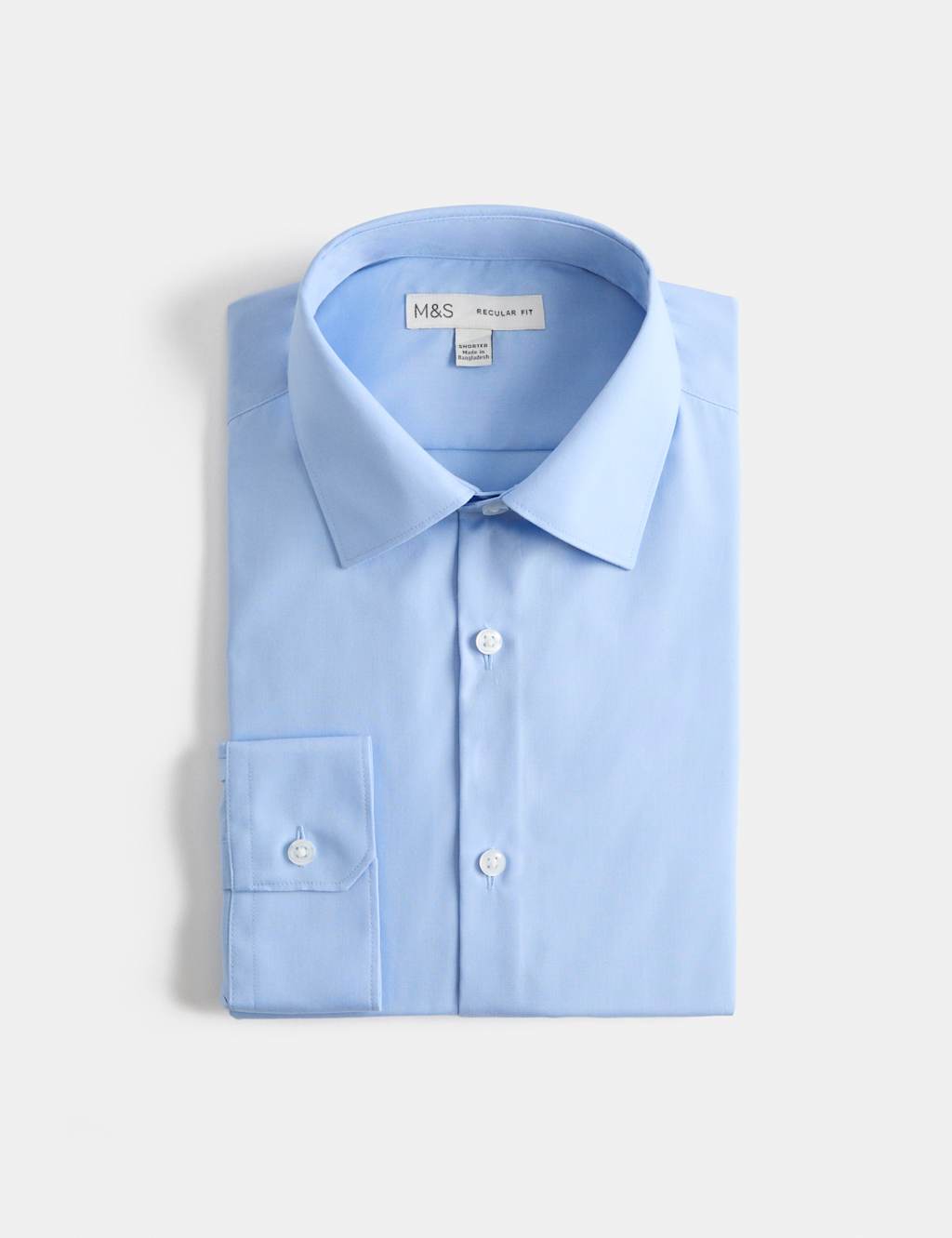 M&S Men's Regular Fit 2 Inch Shorter Cotton Blend Shirt - 18 - Mid Blue
