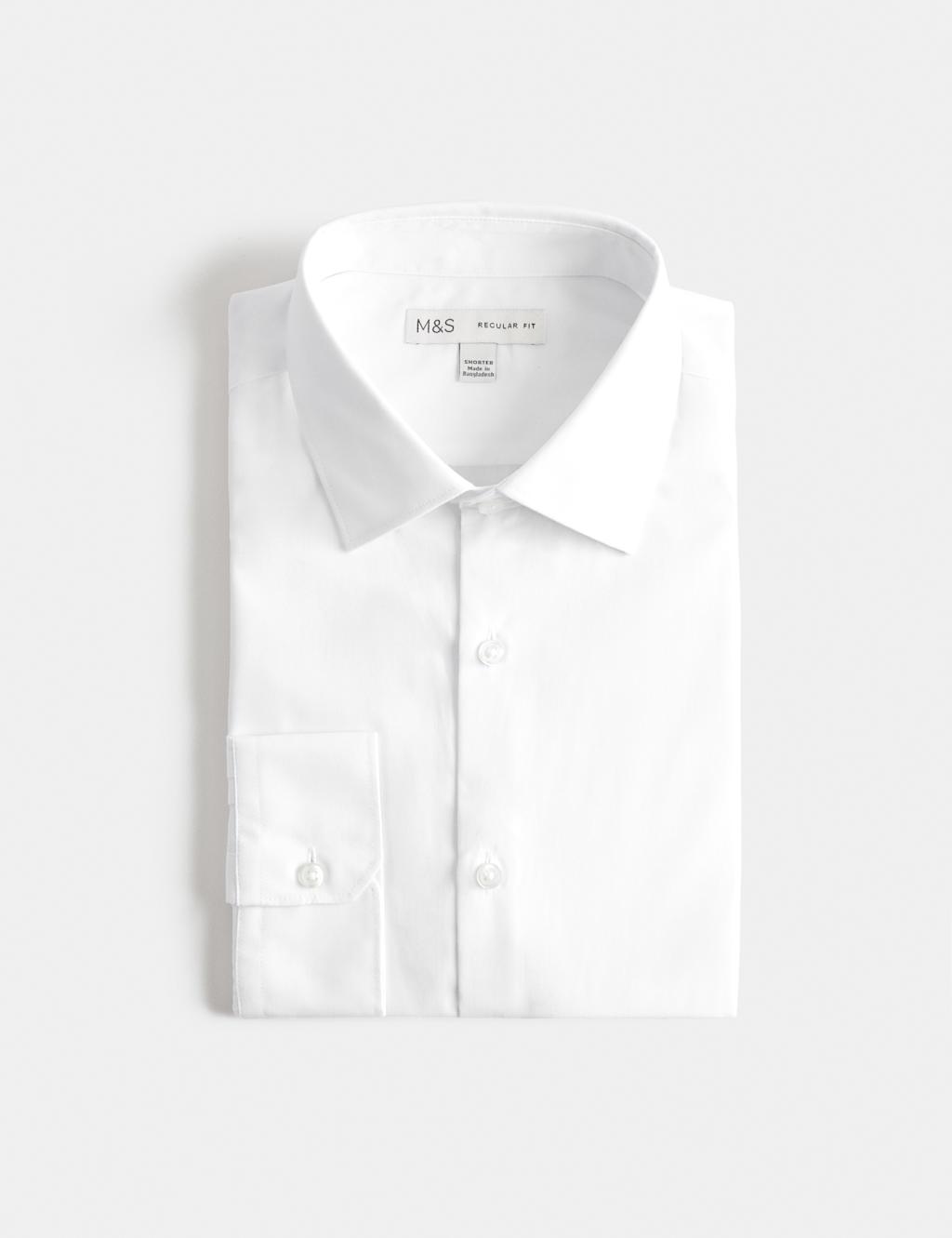 M&S Men's Regular Fit 2 Inch Shorter Cotton Blend Shirt - 17 - White