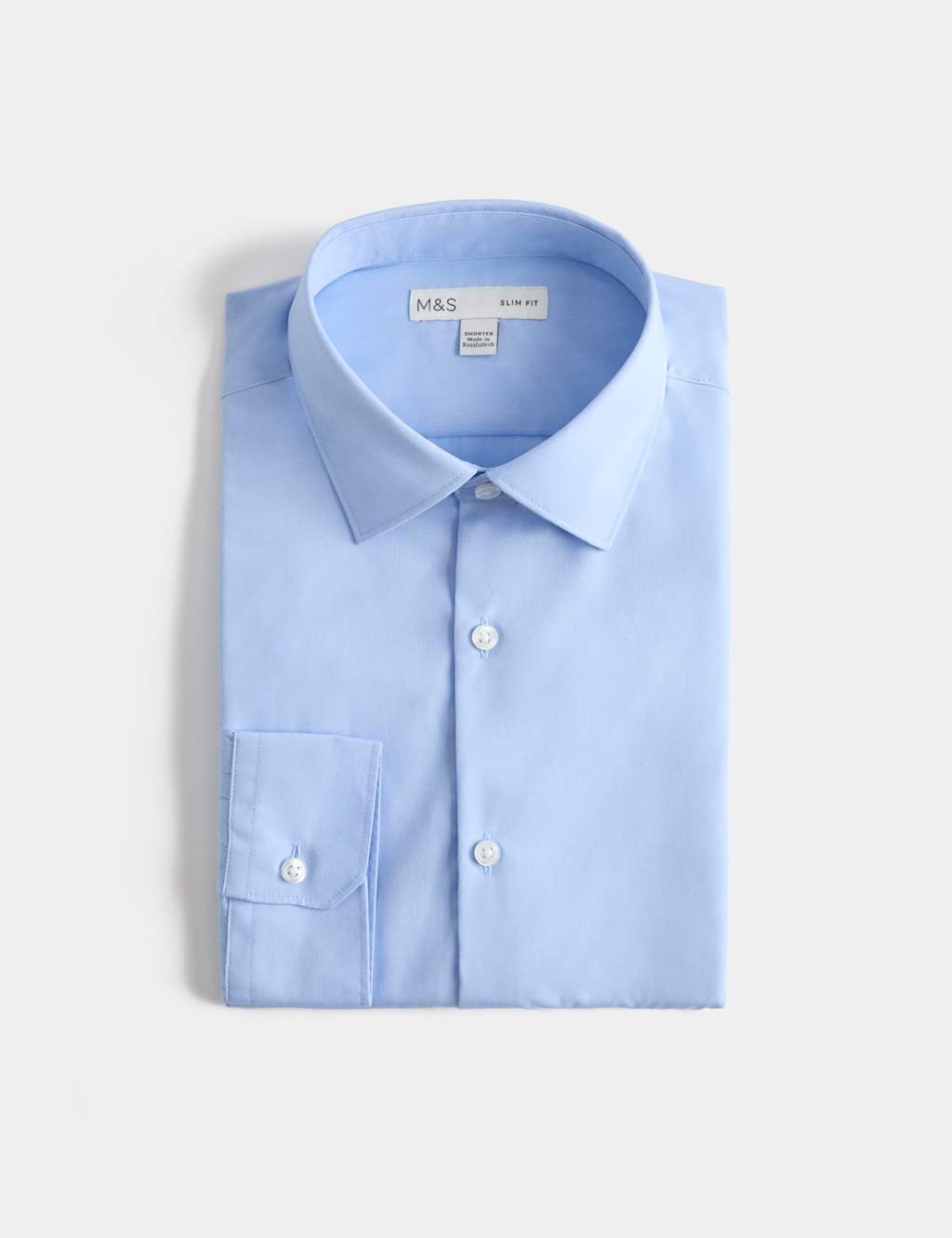 M&S Men's Easy Iron Slim Fit 2 Inch Shorter Cotton Blend Shirt - 17½ - Mid Blue