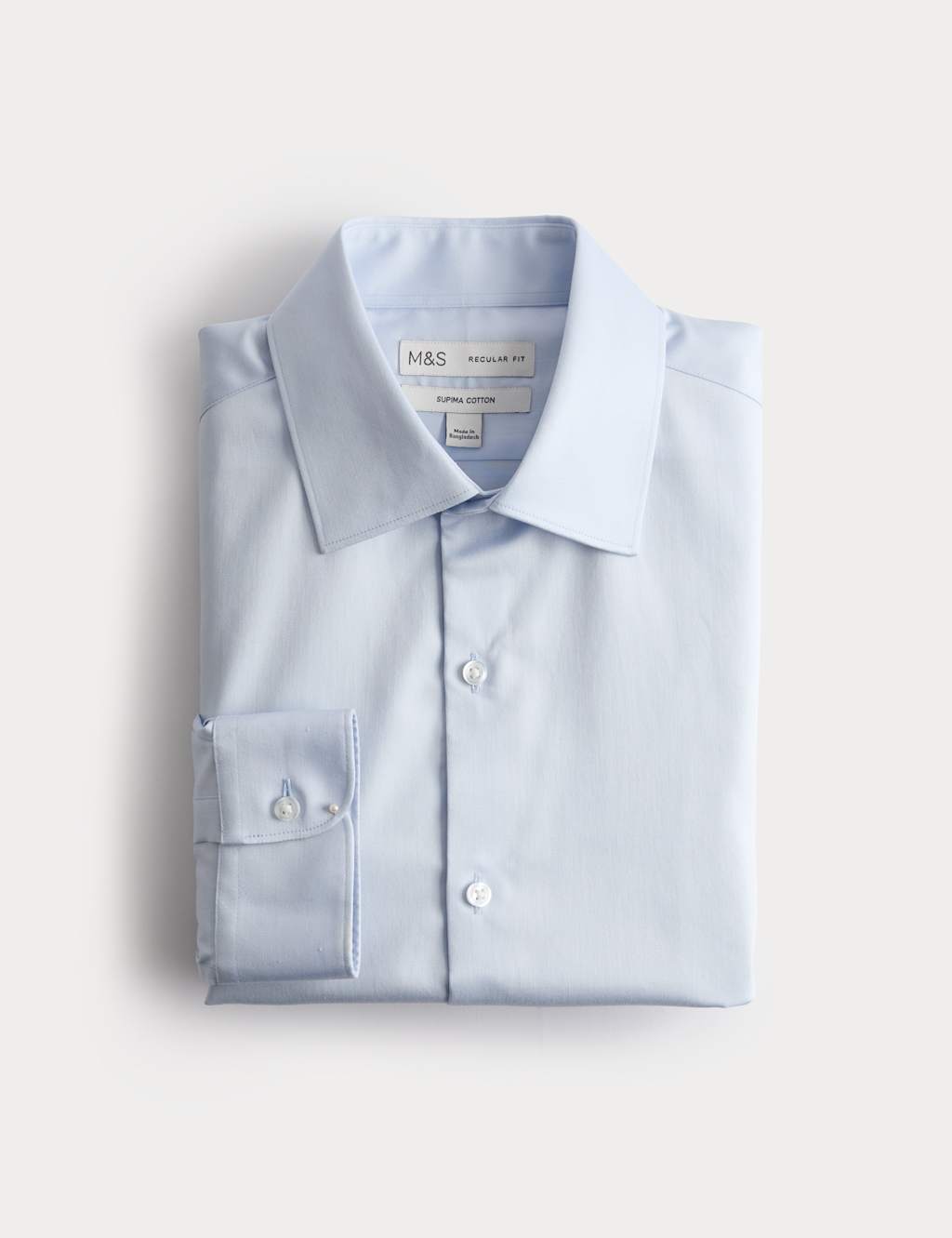 M&S Men's Regular Fit Pure Cotton Shirt - S - Blue