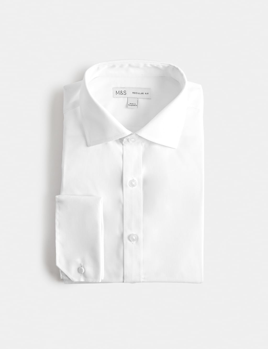 M&S Men's Regular Fit Cotton Blend Double Cuff Shirt - 16 - White