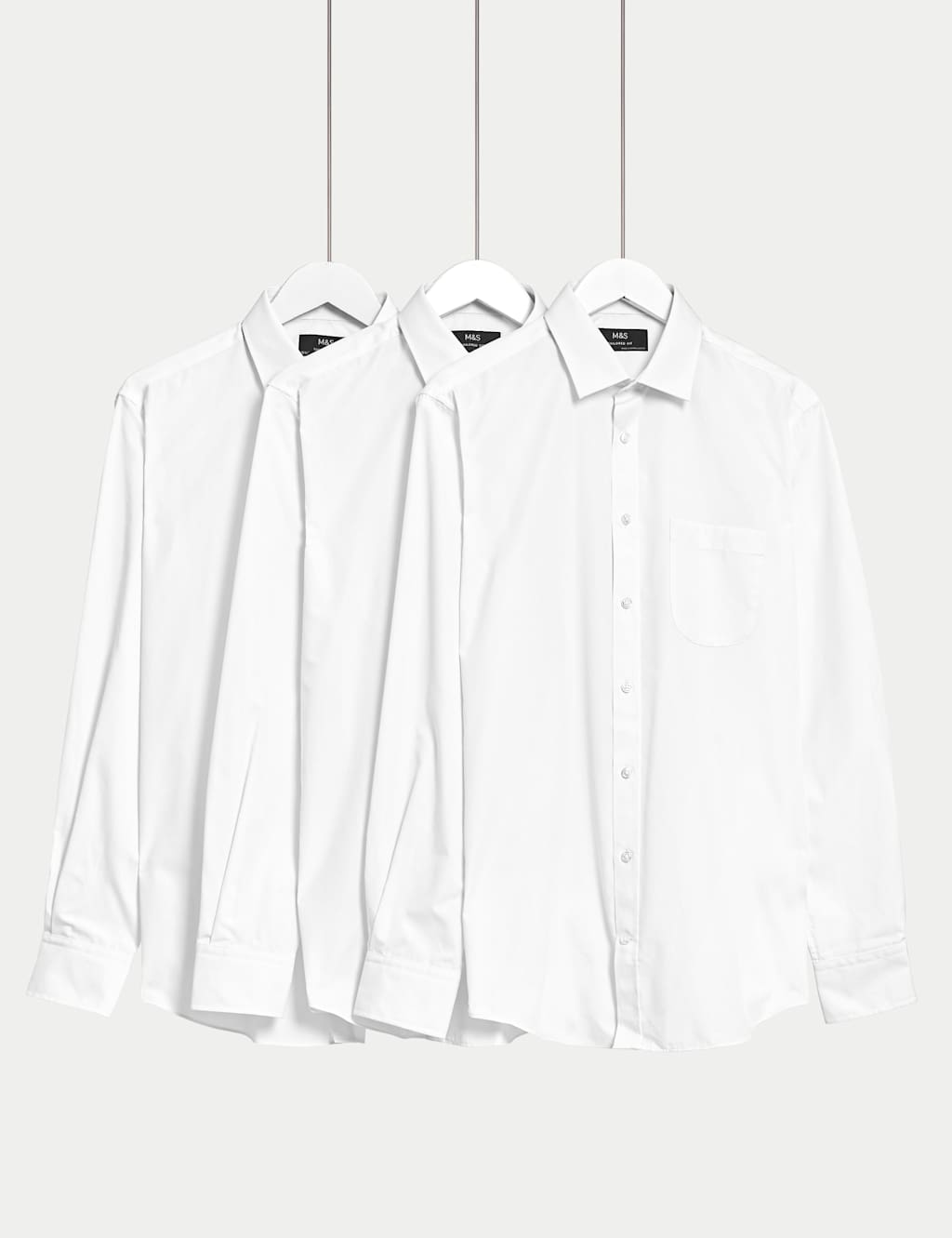 M&S Collection Men's 3pk Tailored Fit Easy Iron Long Sleeve Shirts - 16 - White, White
