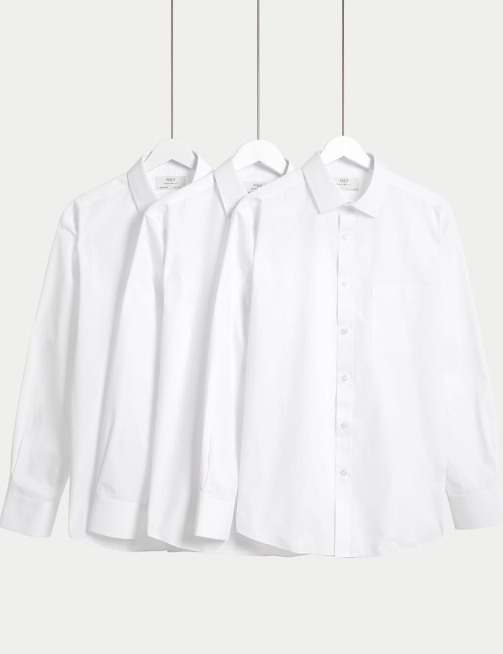 M&S 2 Inch Shorter 3pk Cotton Blend Shirts White