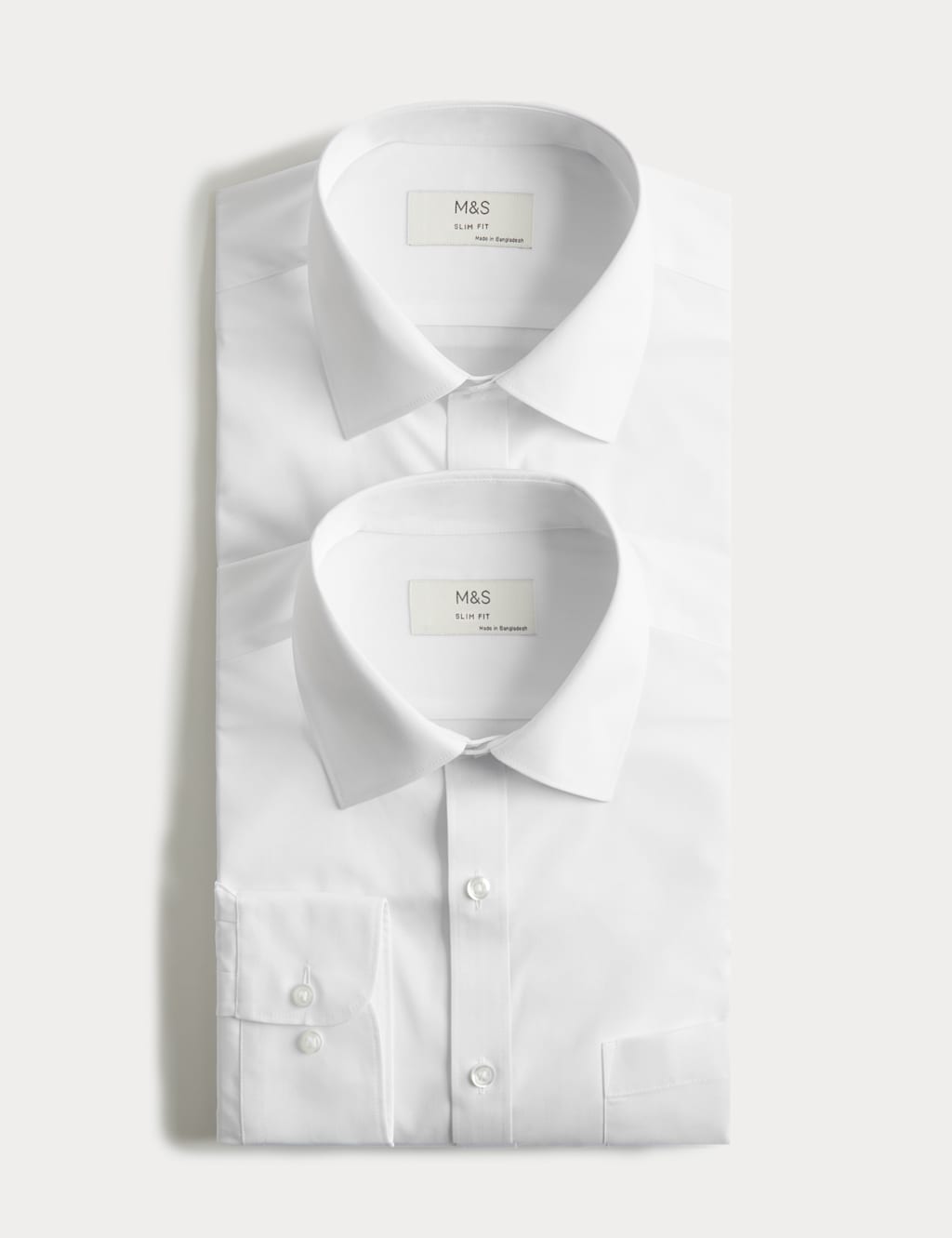 M&S Men's 2 Pack Slim Fit Easy Iron Cotton Blend Shirts - 18½ - White