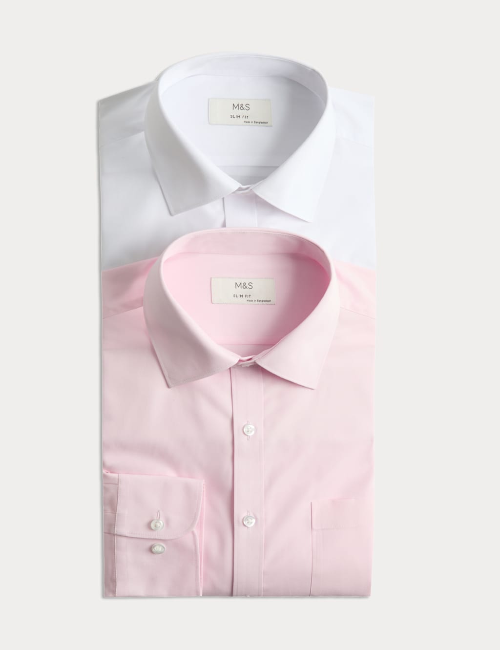 M&S Men's 2 Pack Slim Fit Easy Iron Cotton Blend Shirts - 18½ - White Mix