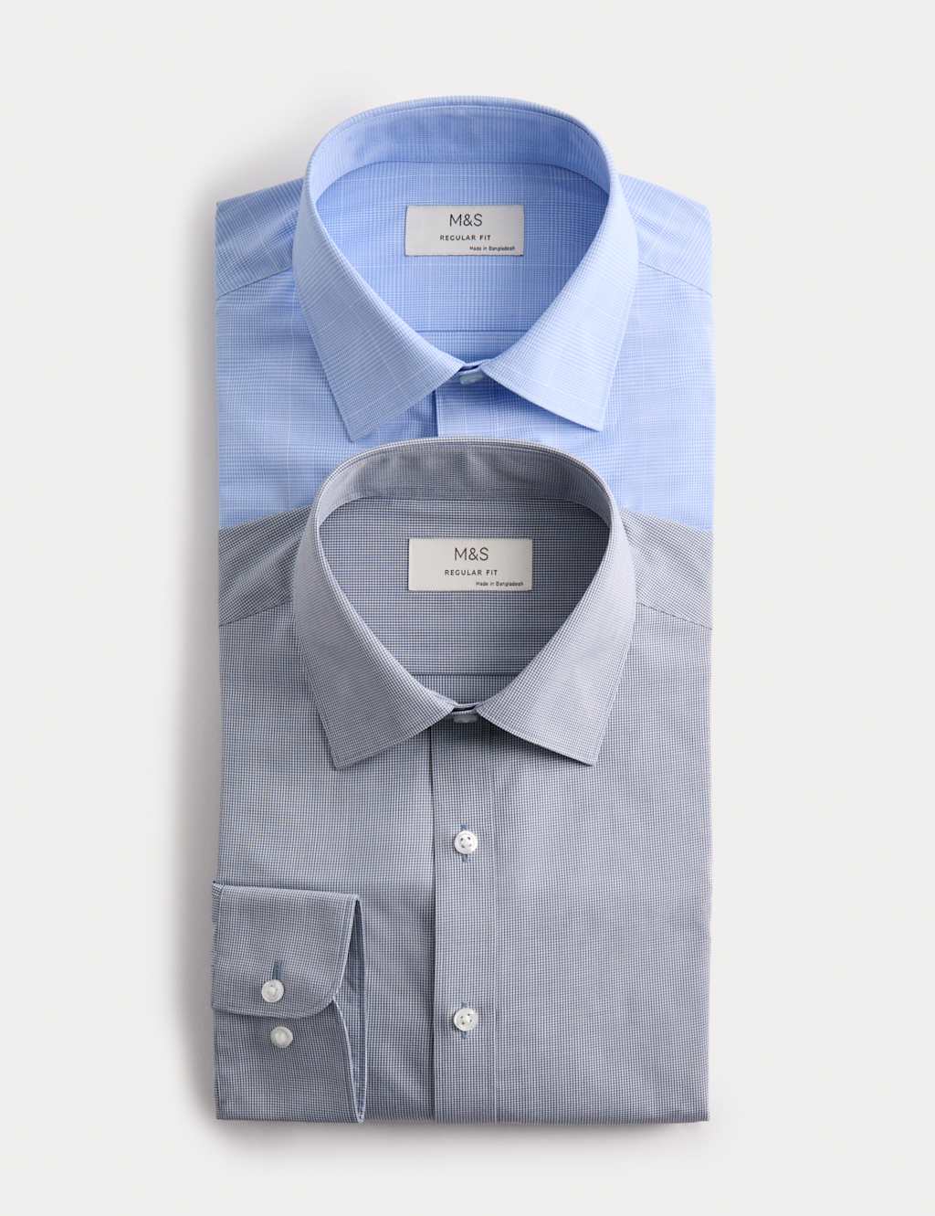 M&S Men's 2 Pack Regular Fit Easy Iron Long Sleeve Shirts - 18½ - Blue Mix