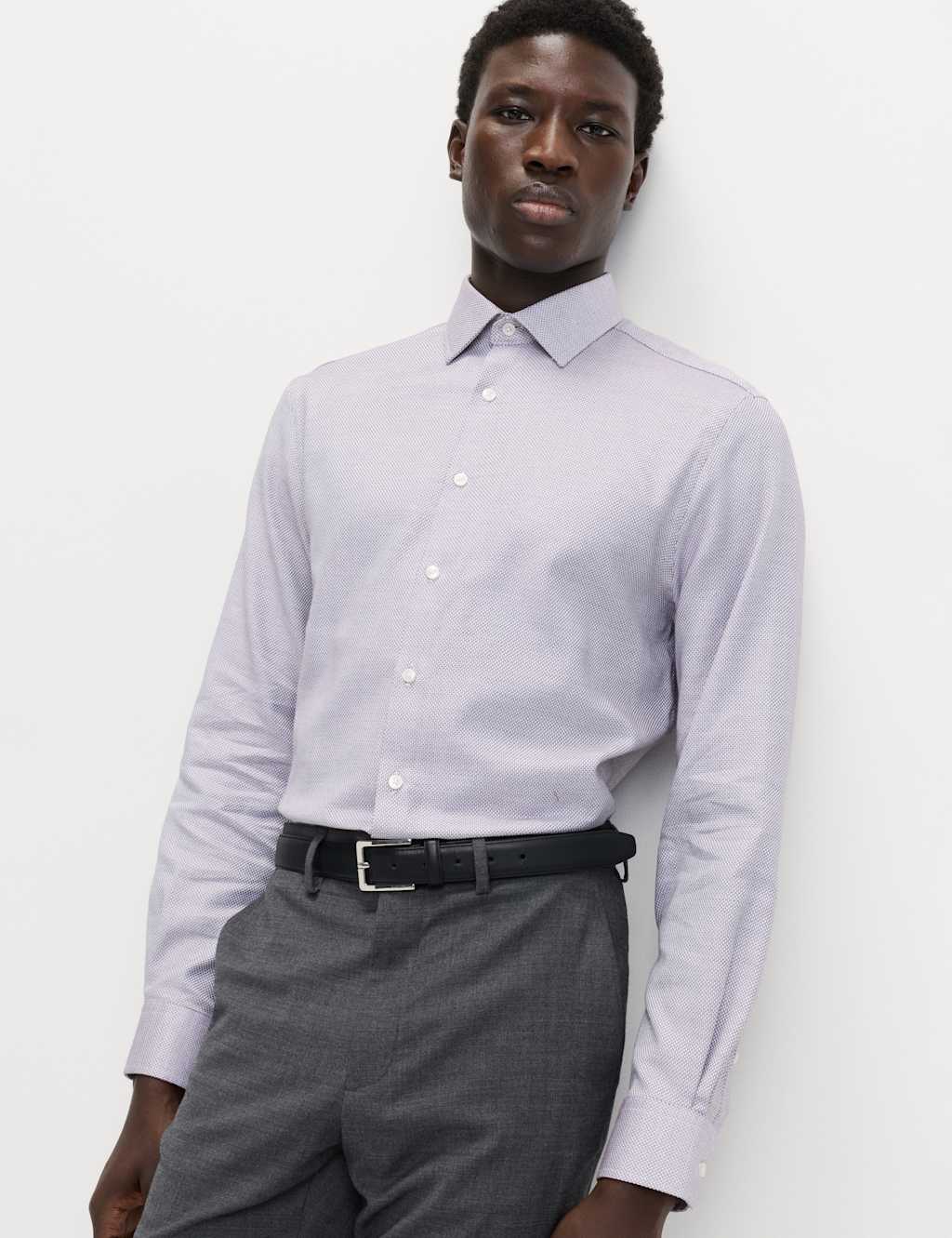 M&S SARTORIAL Regular Fit Luxury Pure Cotton Textured Shirt Wine Mix