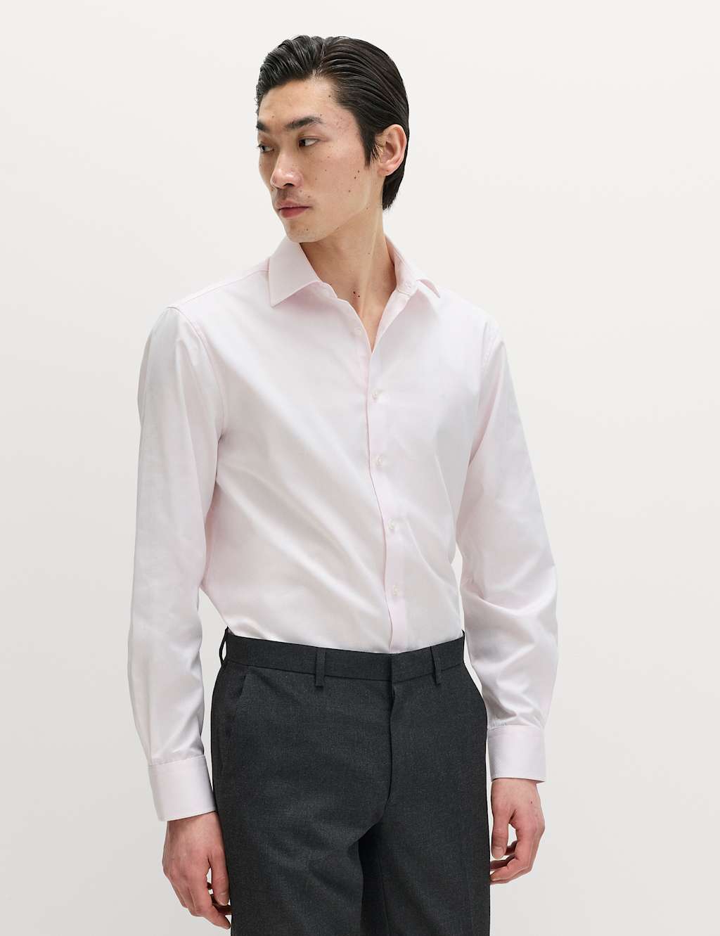 M&S Sartorial Men's Regular Fit Luxury Pure Cotton Textured Shirt - 18½ - Pink
