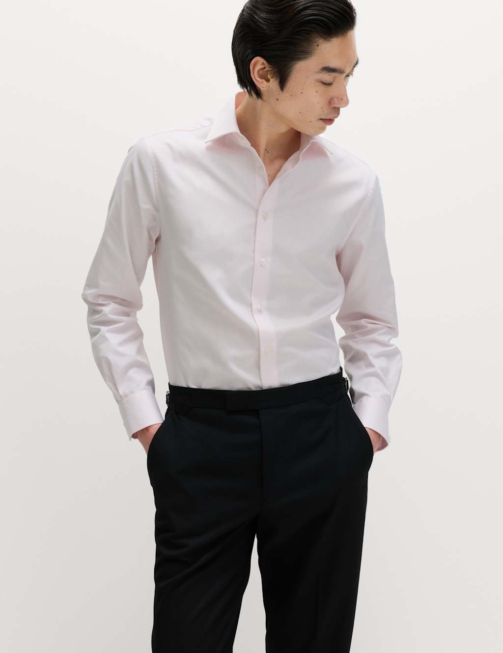 M&S Sartorial Men's Slim Fit Luxury Pure Cotton Textured Shirt - 18 - Pink