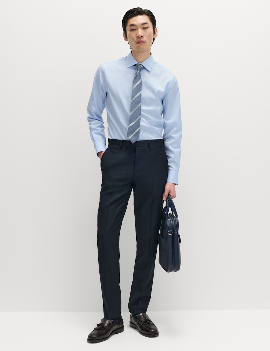 M&S Sartorial Men's Slim Fit Luxury Pure Cotton Textured Shirt - 18½ - Blue
