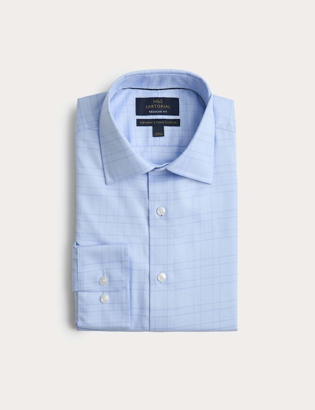 M&S Sartorial Men's Regular Fit Luxury Pure Cotton Check Shirt - 18 - Blue Mix