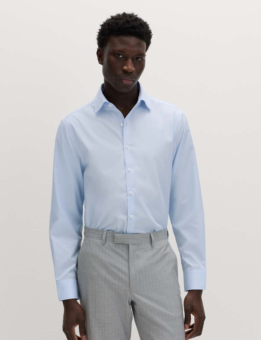 M&S Sartorial Men's Regular Fit Pure Cotton Luxury Shirt - 17 - Light Blue