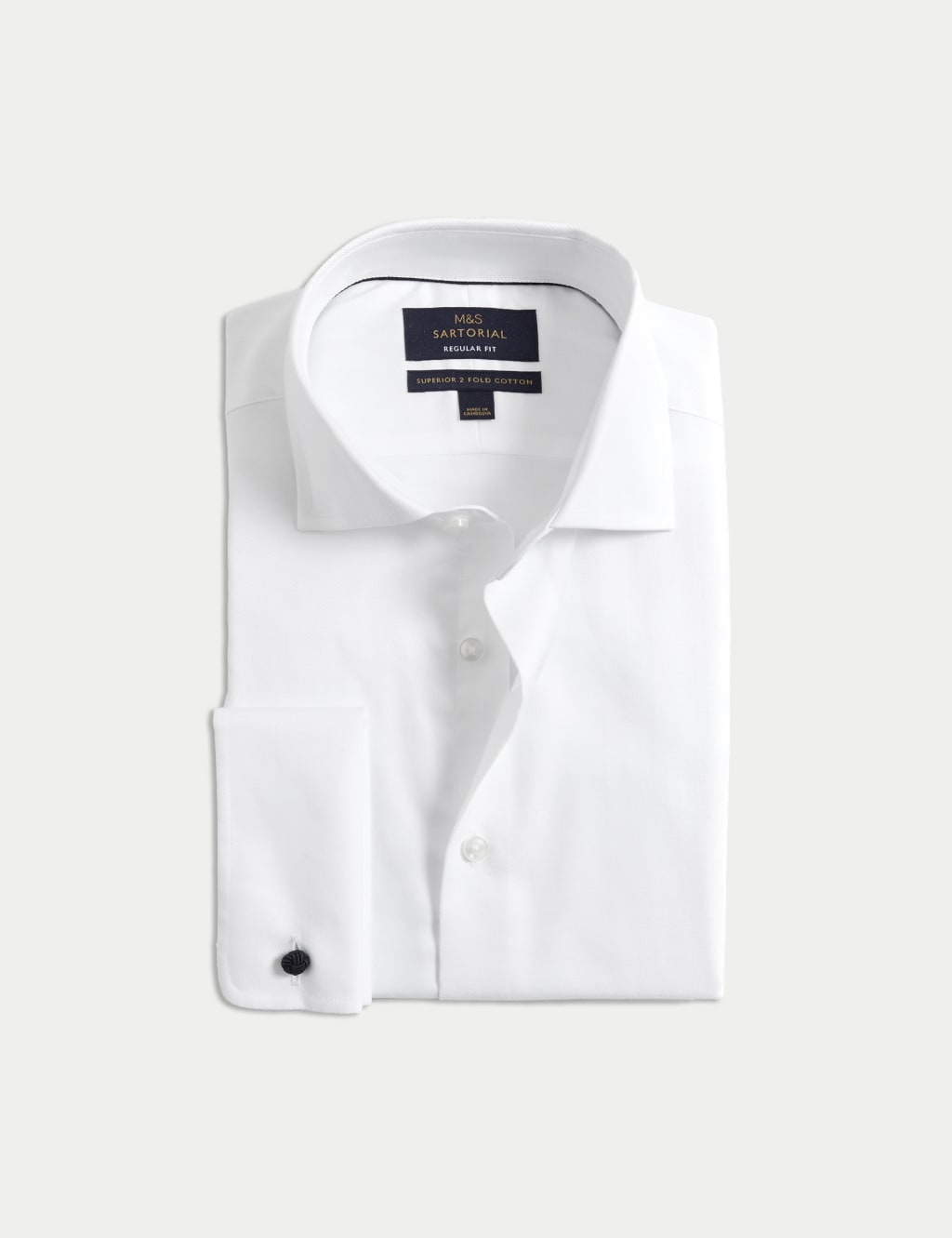 M&S Sartorial Men's Regular Fit Luxury Cotton Double Cuff Twill Shirt - 16.5 - White, Pale Pink,Black,White,Navy,Blue