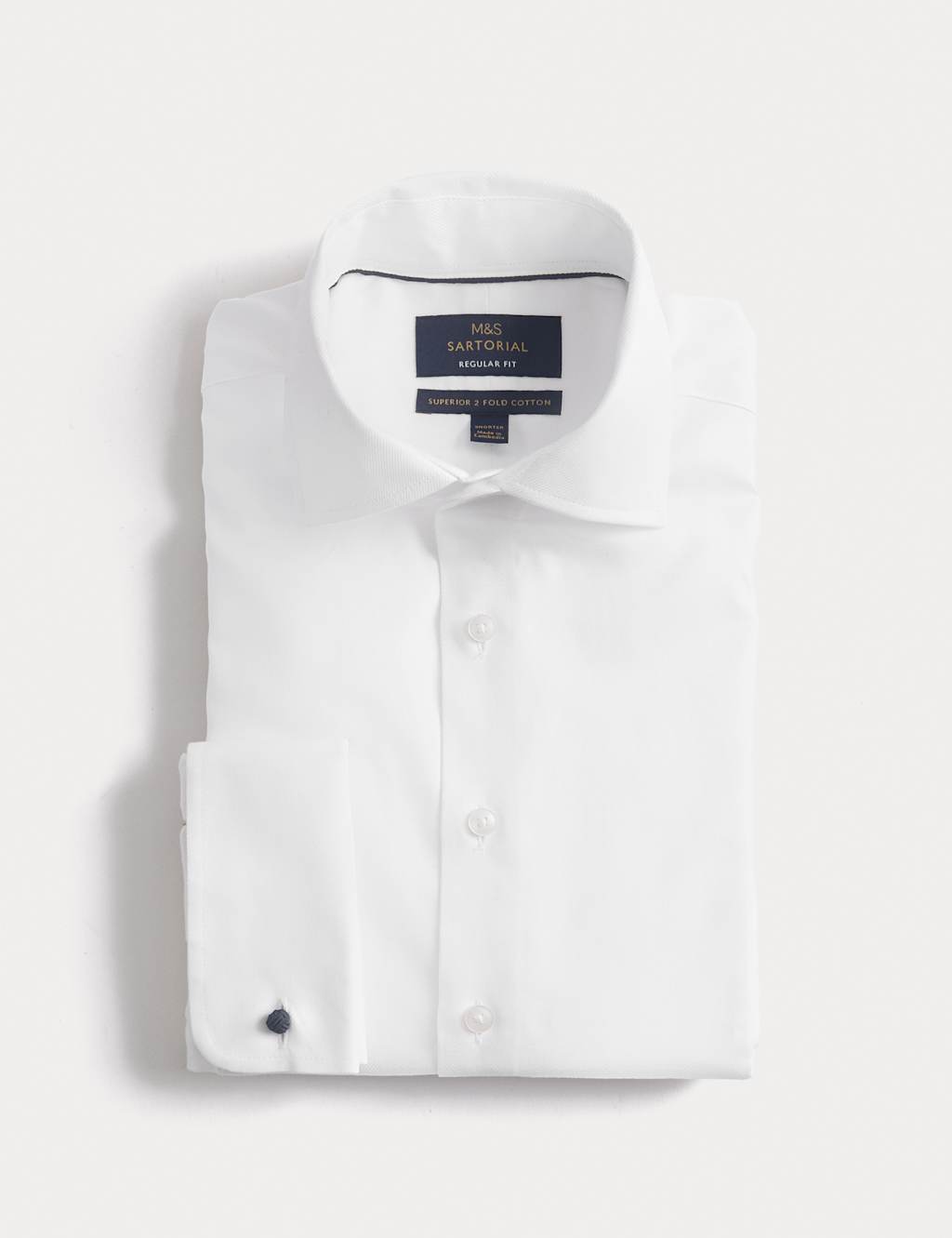 M&S SARTORIAL Regular Fit 2 Inch Shorter Easy Iron Pure Cotton Shirt White