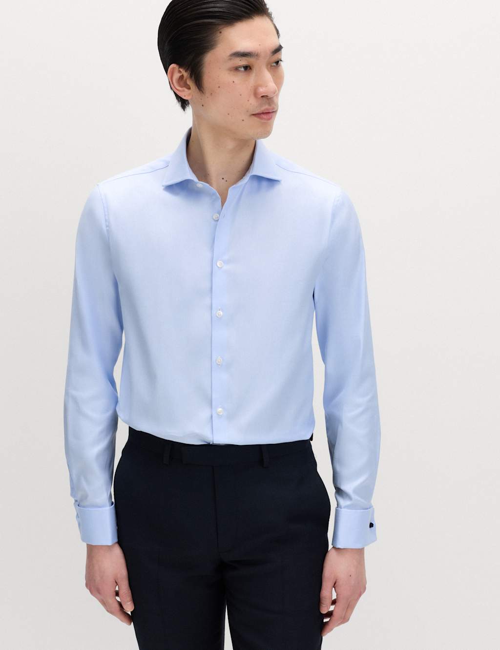 M&S Sartorial Men's Extra Slim Fit Luxury Cotton Twill Shirt - 19/REG - Blue