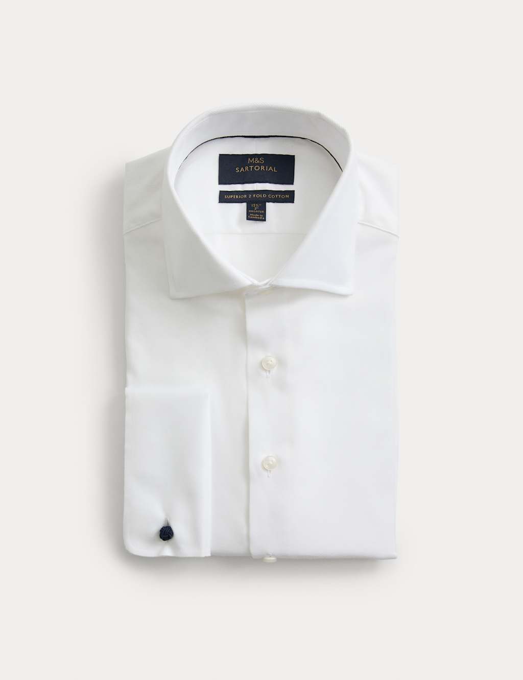 M&S SARTORIAL Slim Fit 2 Inch Shorter Pure Cotton Textured Shirt White