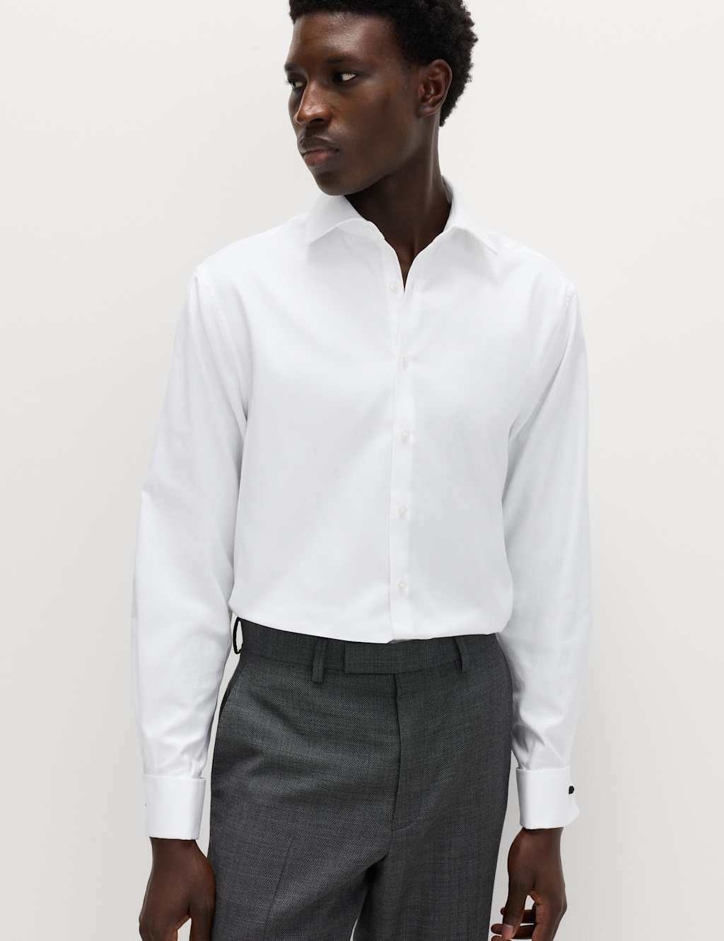 M&S Sartorial Men's Regular Fit Easy Iron Luxury Cotton Shirt - 17½ - White