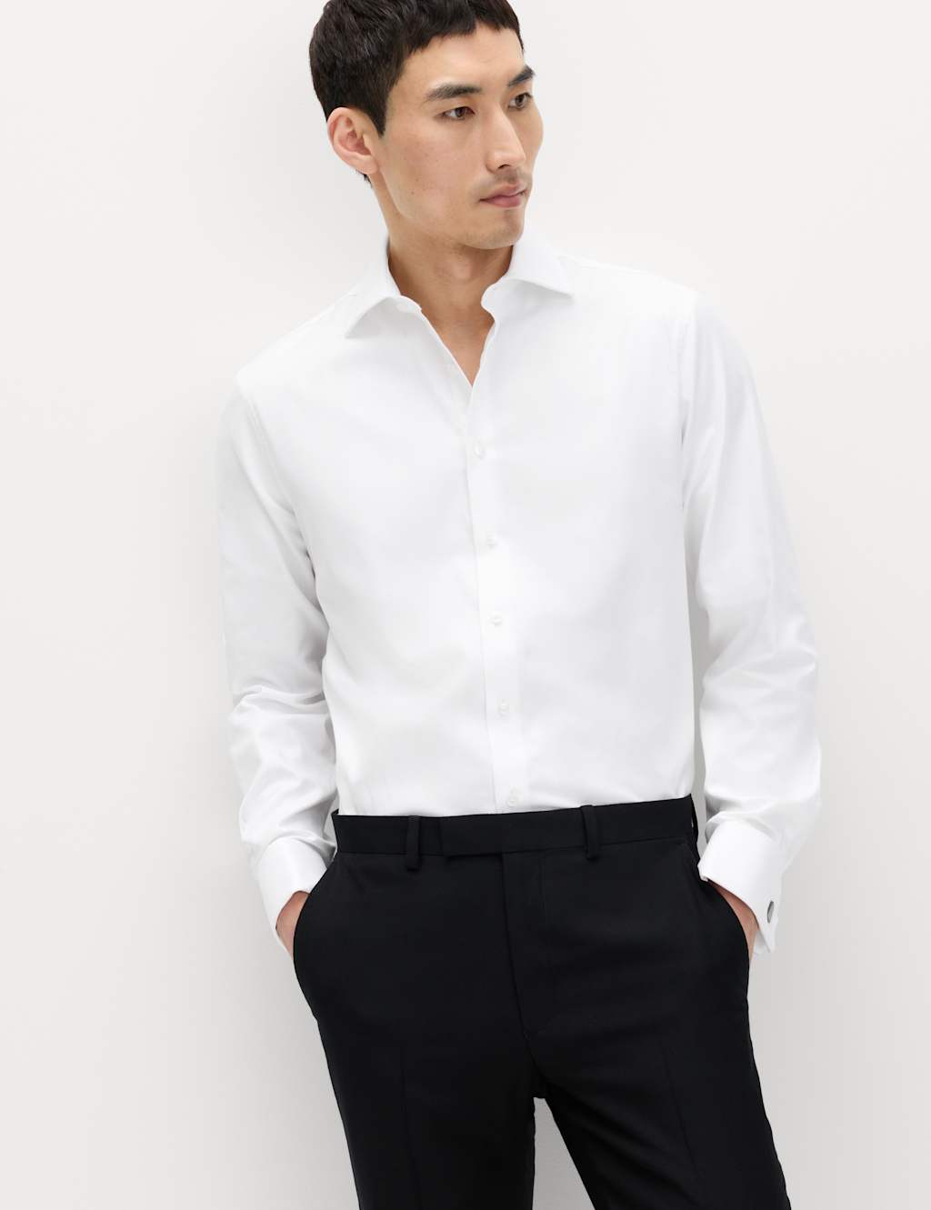 M&S Sartorial Men's Slim Fit Luxury Pure Cotton Twill Shirt - 17 - White