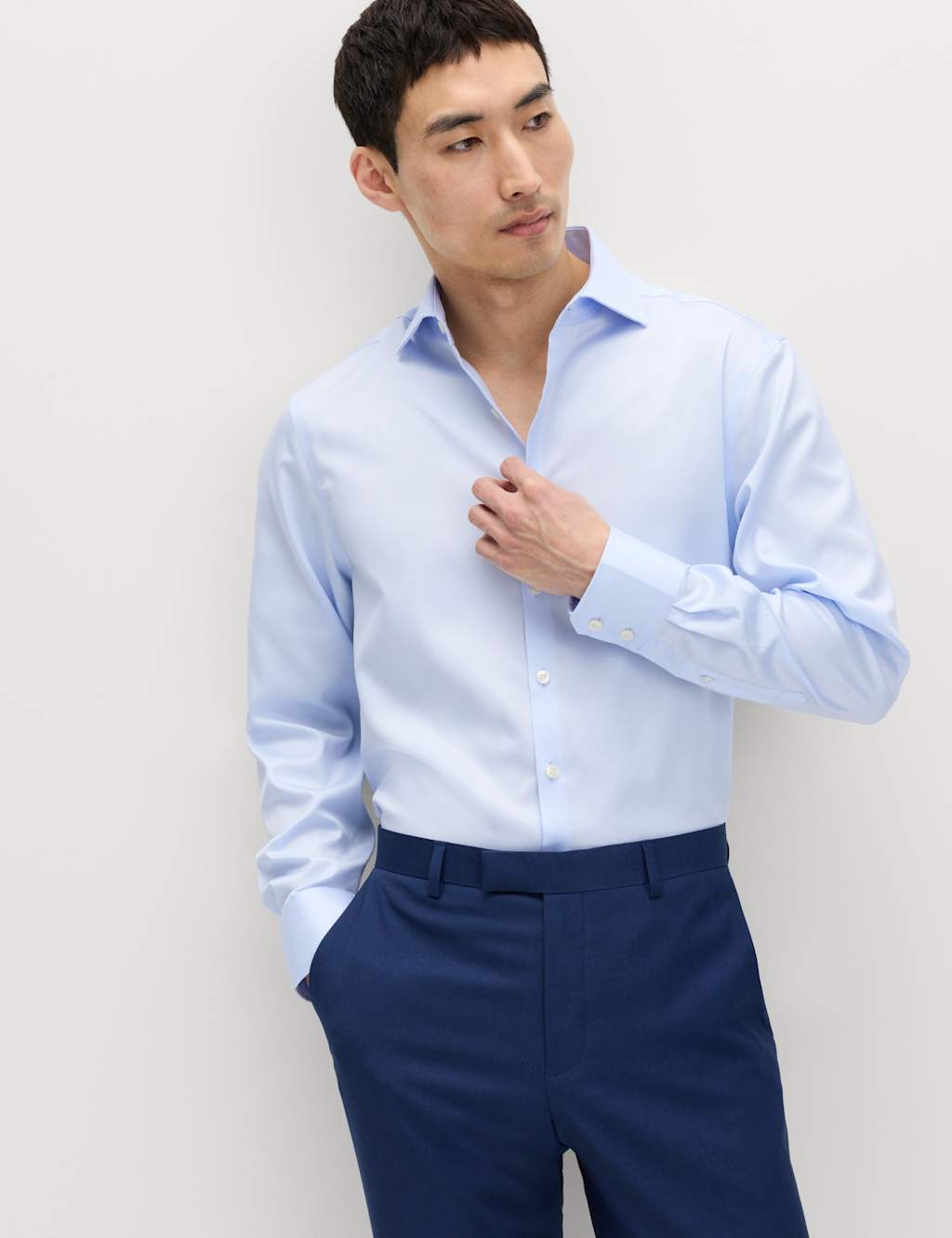 M&S Sartorial Men's Regular Fit Luxury Egyptian Cotton Shirt - 16½ - Blue