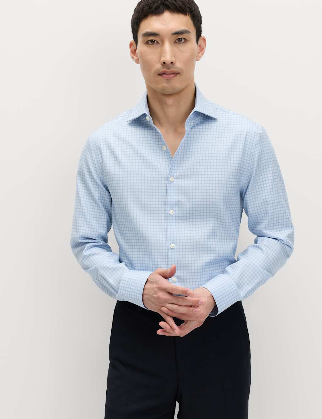 M&S Sartorial Men's Slim Fit Egyptian Cotton Check Shirt - 15½ - Blue Mix