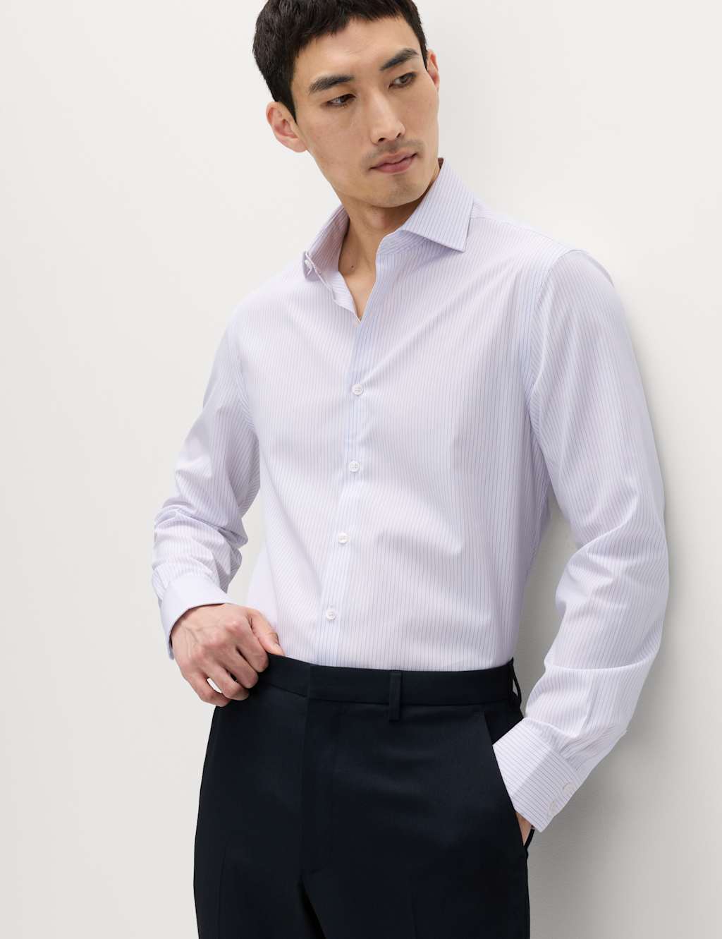 M&S Sartorial Men's Slim Fit Egyptian Cotton Poplin Shirt - 16 - Pink Mix