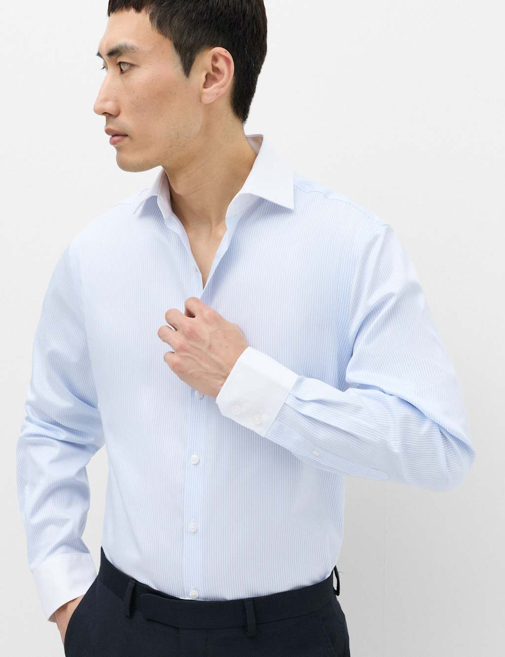 M&S Sartorial Men's Regular Fit Egyptian Cotton Contrast Collar Shirt - 15 - Blue Mix
