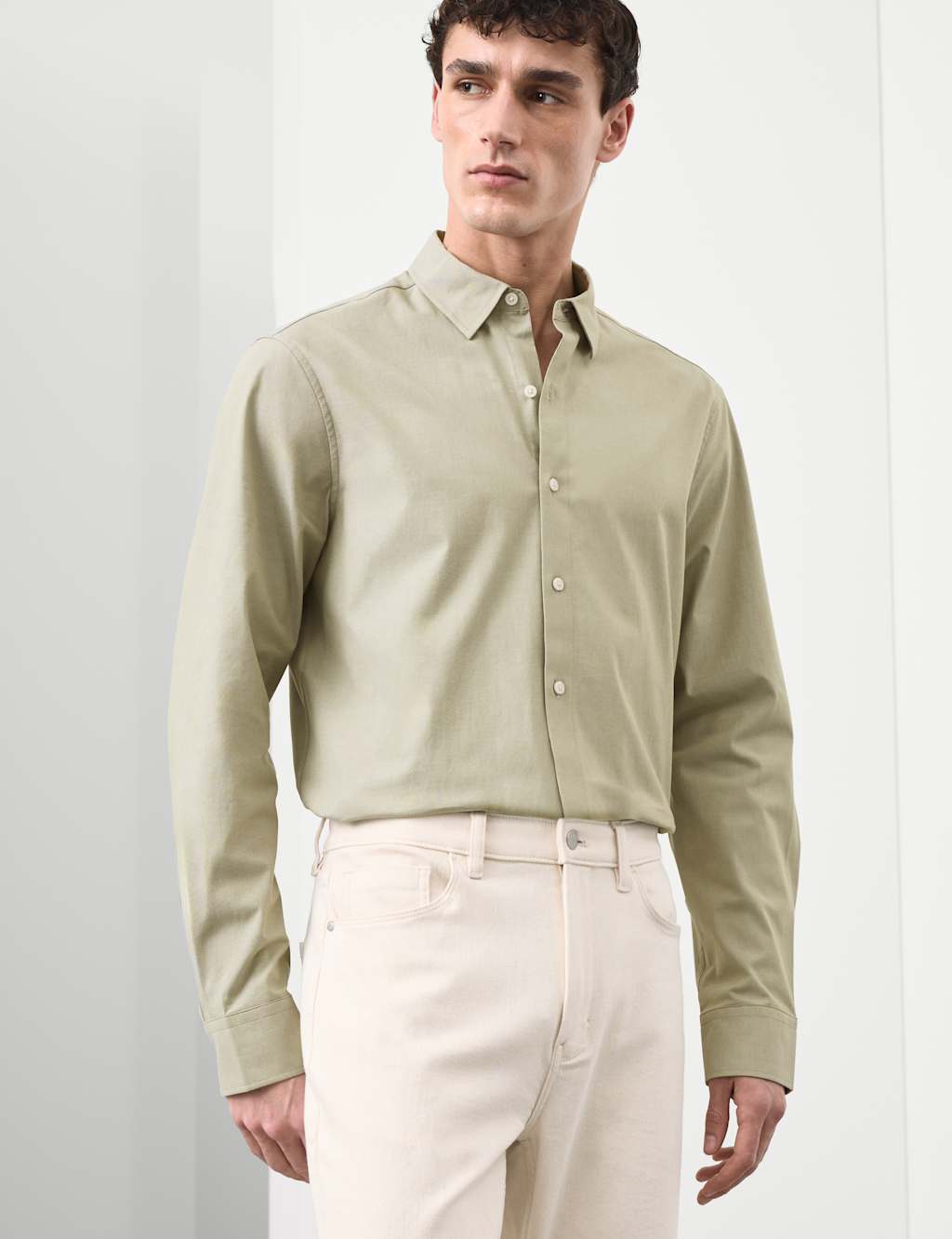 Autograph Men's Regular Fit Cotton Stretch 360 Flex Shirt - M - Green