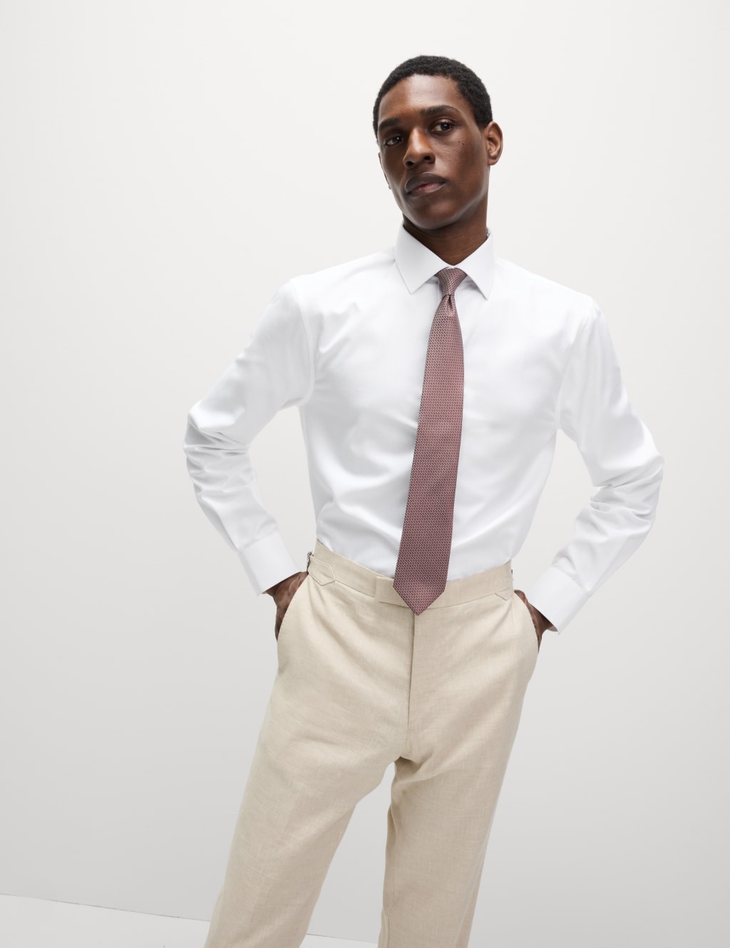 M&S Collection Men's Slim Fit Easy Iron Shirt and Tie - 16.5 - White, Blue,White