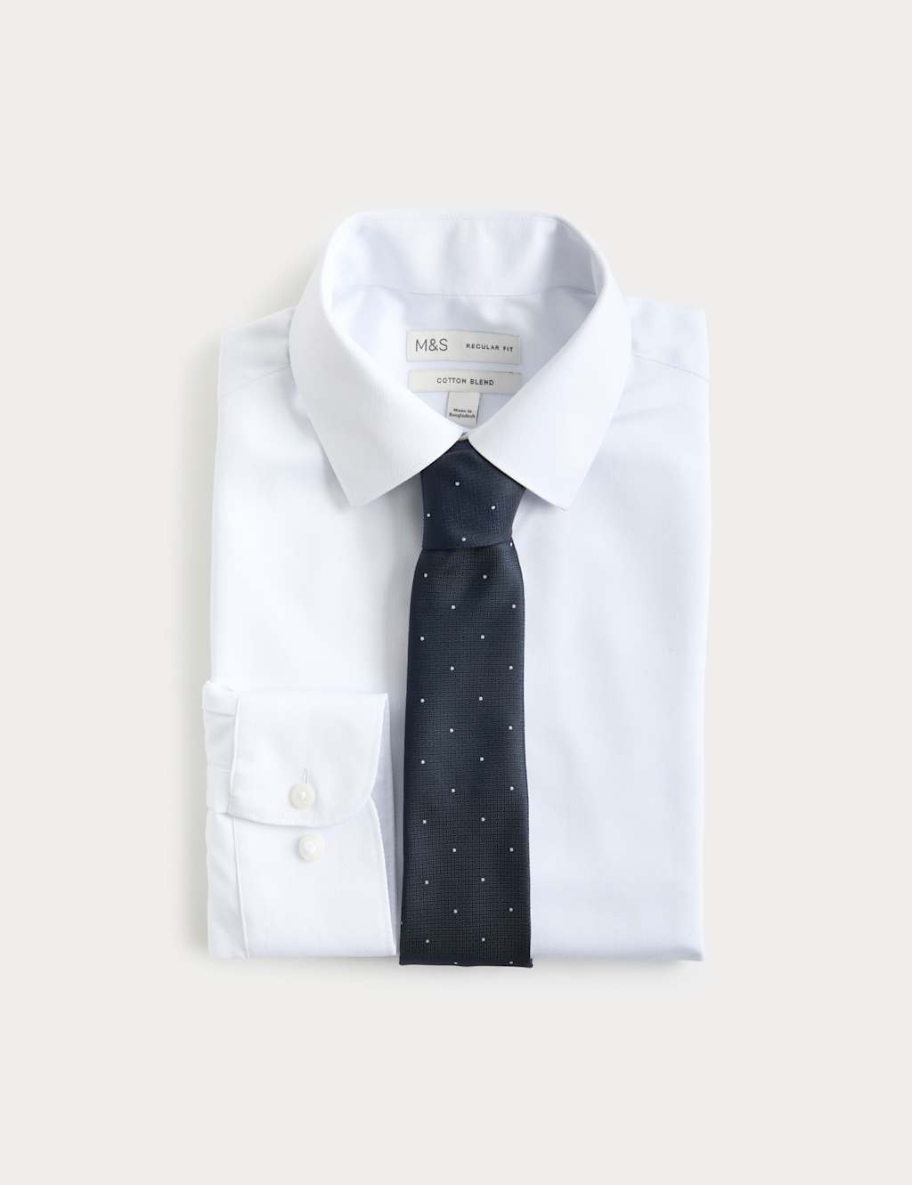 M&S Men's Regular Fit Cotton Blend Shirt & Tie Set - 18½ - Blue Mix