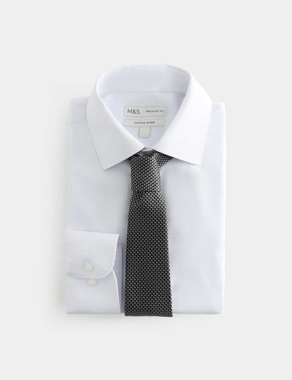 M&S Men's Regular Fit Cotton Blend Shirt & Tie Set - 14½ - Navy Mix