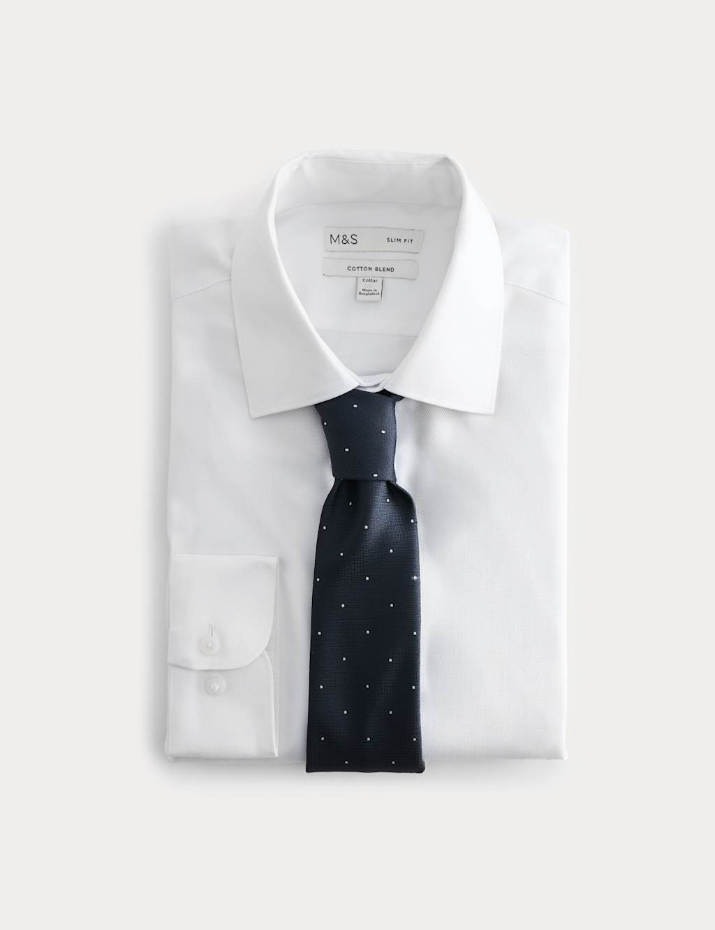 M&S Men's 2 Piece Slim Fit Easy Iron Shirt & Tie Set - 19 - Blue Mix