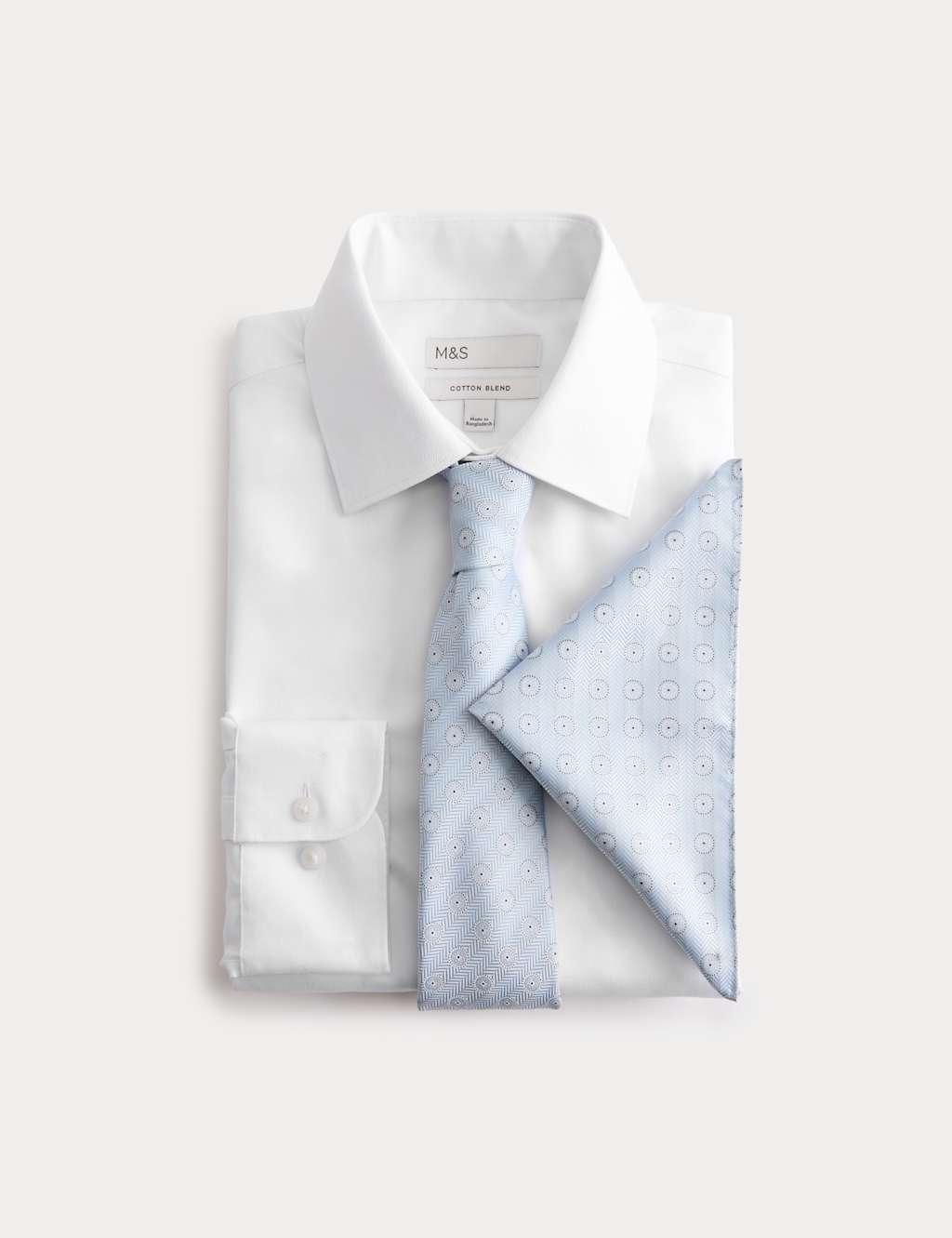 M&S Men's 4 Piece Regular Fit Easy Iron Shirt & Tie Set - 18½ - Blue Mix