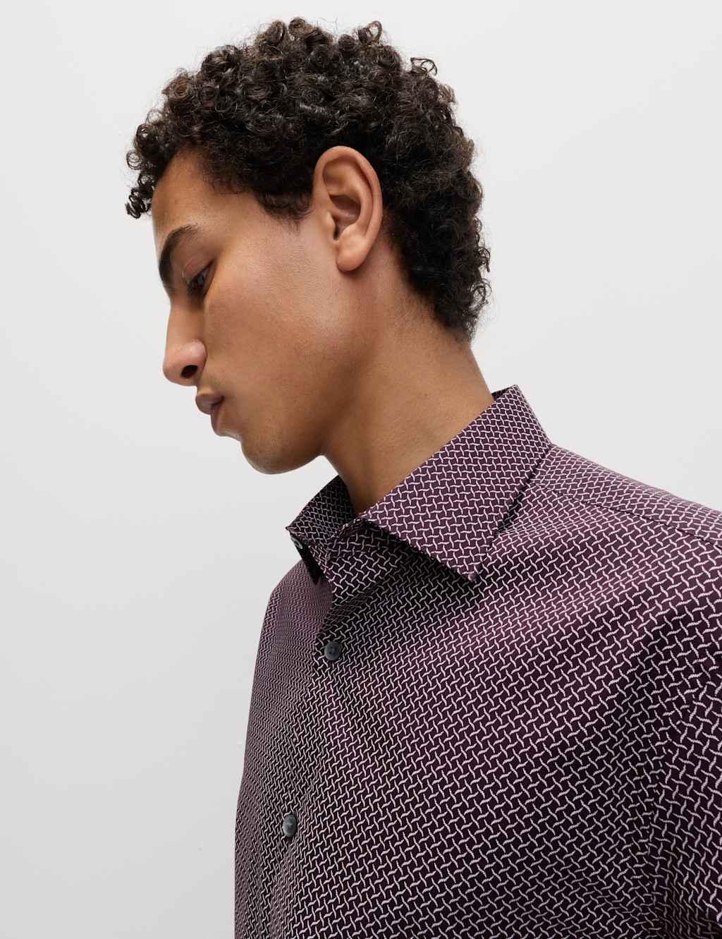 M&S Regular Fit Pure Cotton Printed Shirt Wine