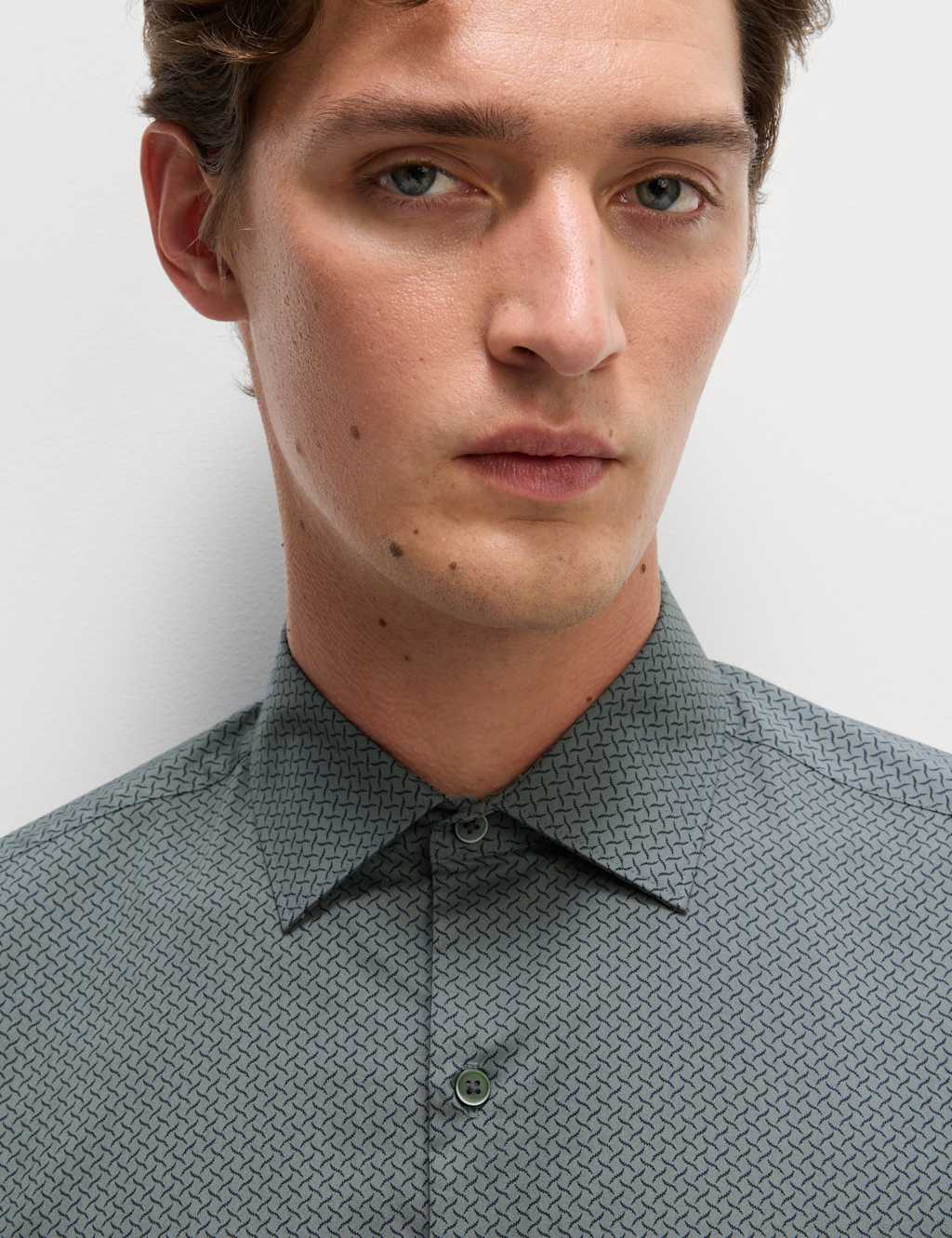 M&S Regular Fit Pure Cotton Printed Shirt Pewter