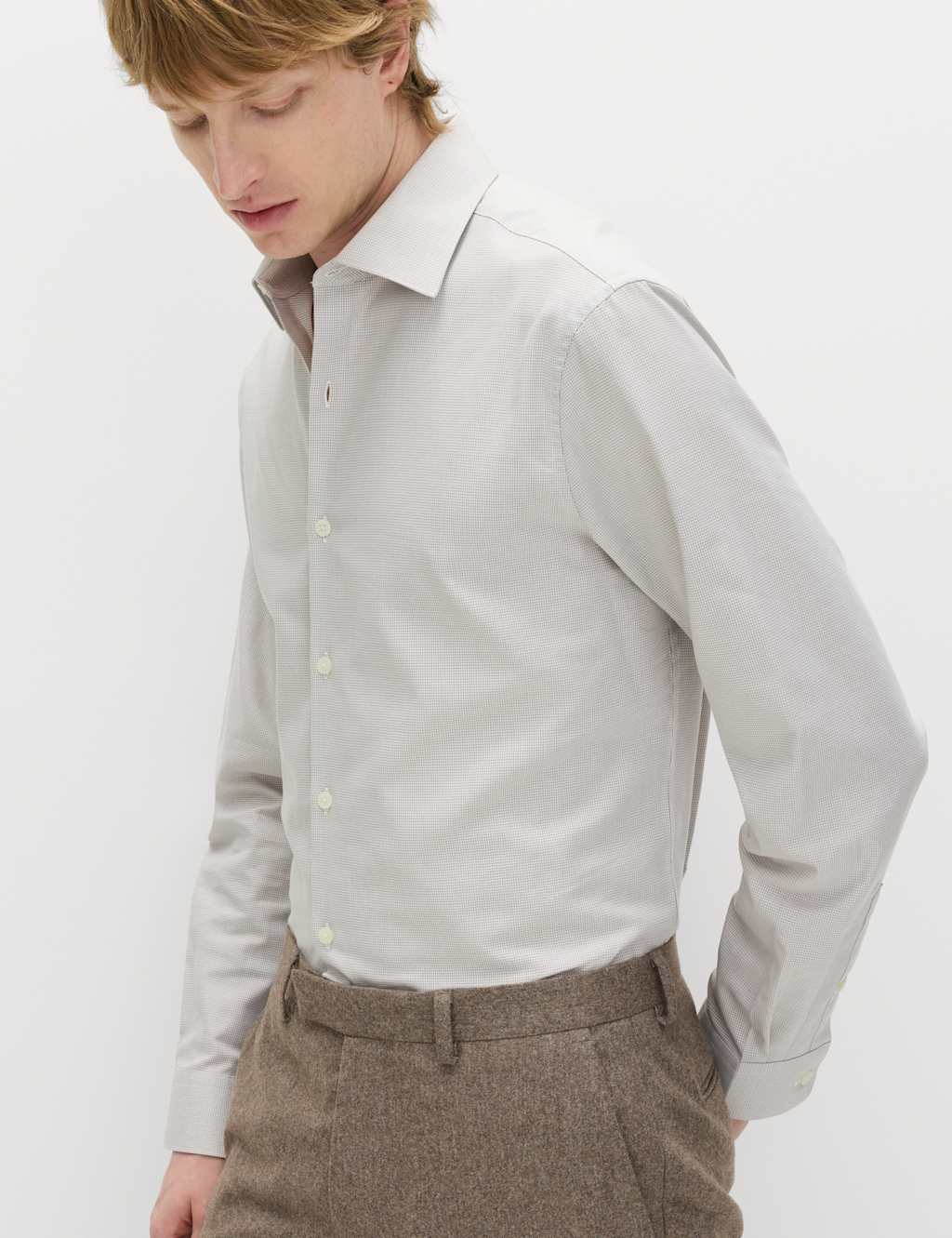 M&S Men's Regular Fit Pure Cotton Textured Shirt - 4XL - Neutral